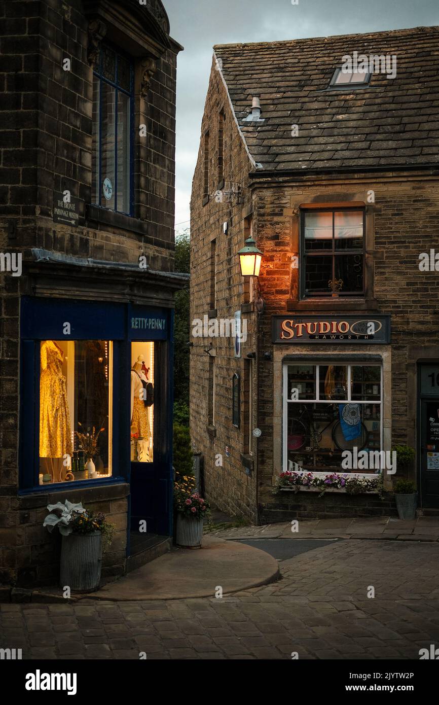 Haworth, West Yorkshire, UK. Main Street in the early evening. Stock Photo