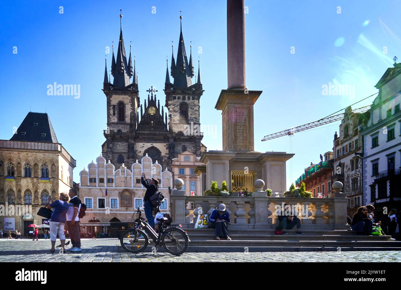 Prague, Czechia, August 29, 2022: Parked bicycle on the central market square of the Old Town of Prague Stock Photo