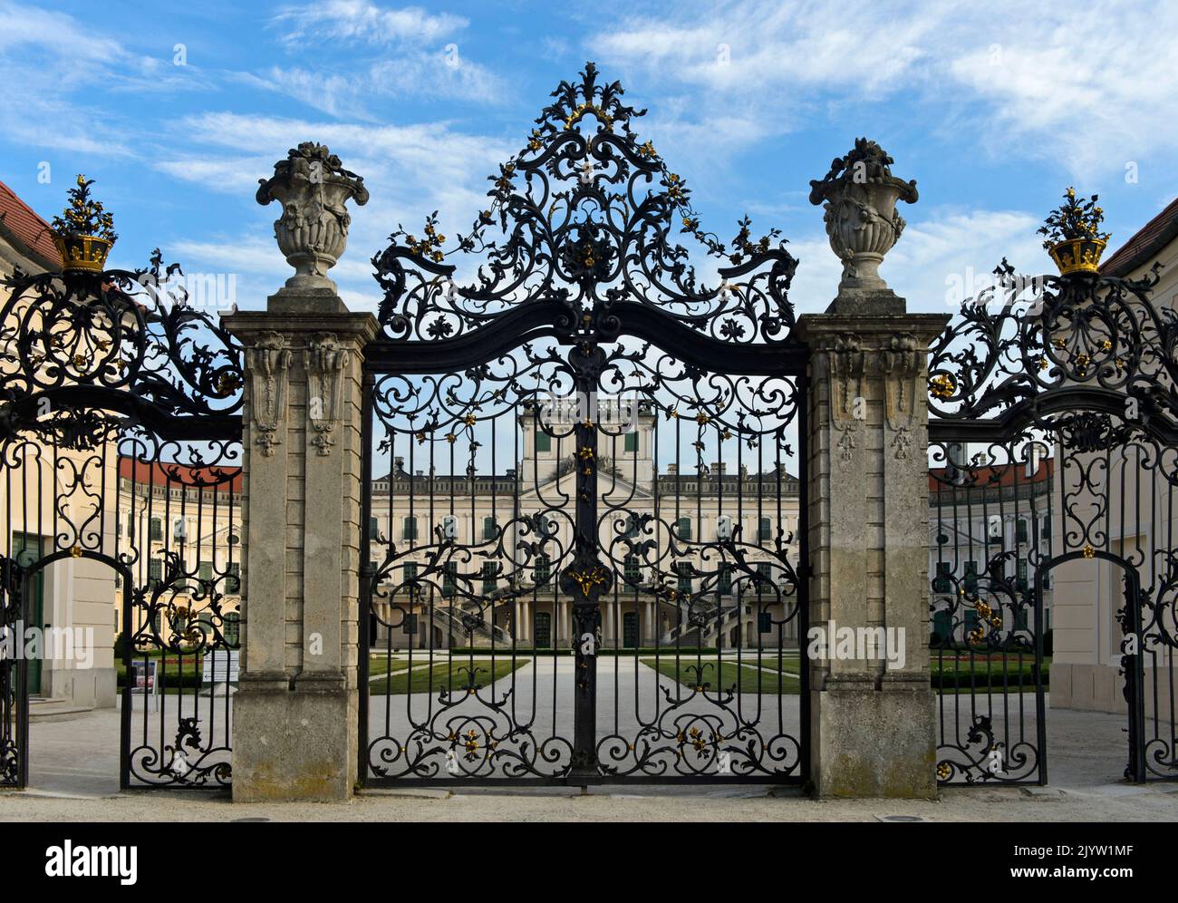 Main gate to the Eszterháza Palace, Fertöd, Hungary Stock Photo