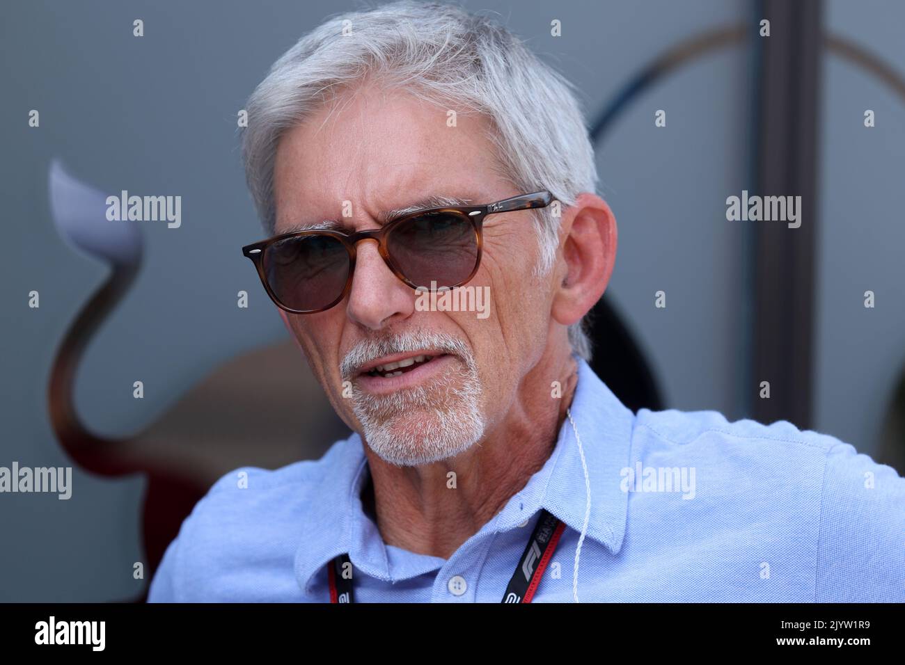Former driver Damon Hill in the paddock during previews ahead of the F1 Grand Prix of Italy. Stock Photo