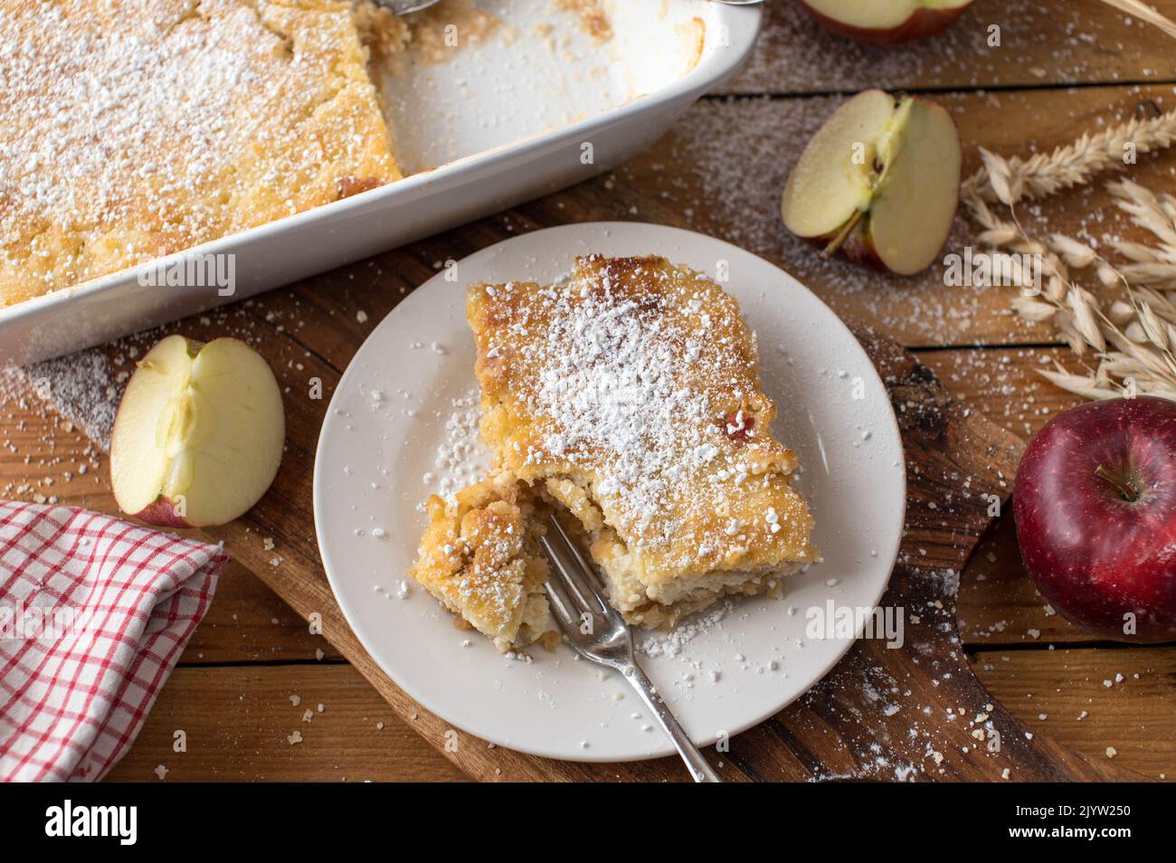 Millet apple casserole for breakfast. Traditional austrian recipe Stock