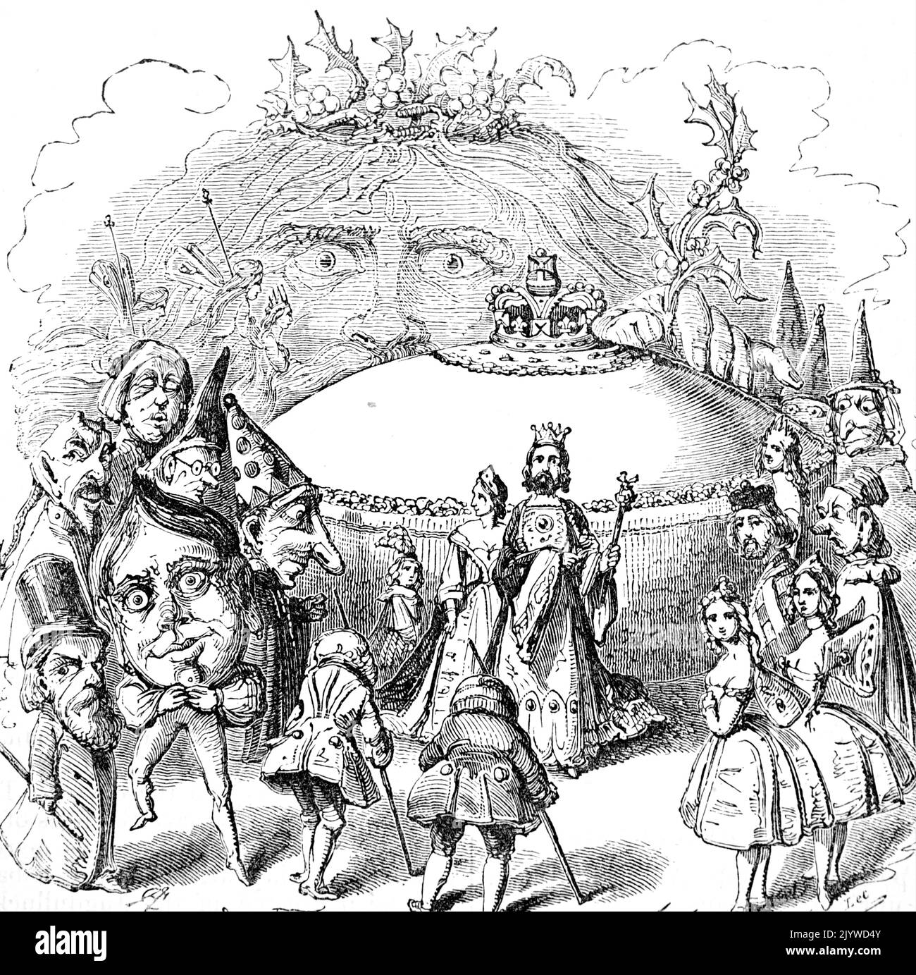 Illustration depicting the winner of the King of the Bean on Twelfth Night. Dated 19th Century Stock Photo