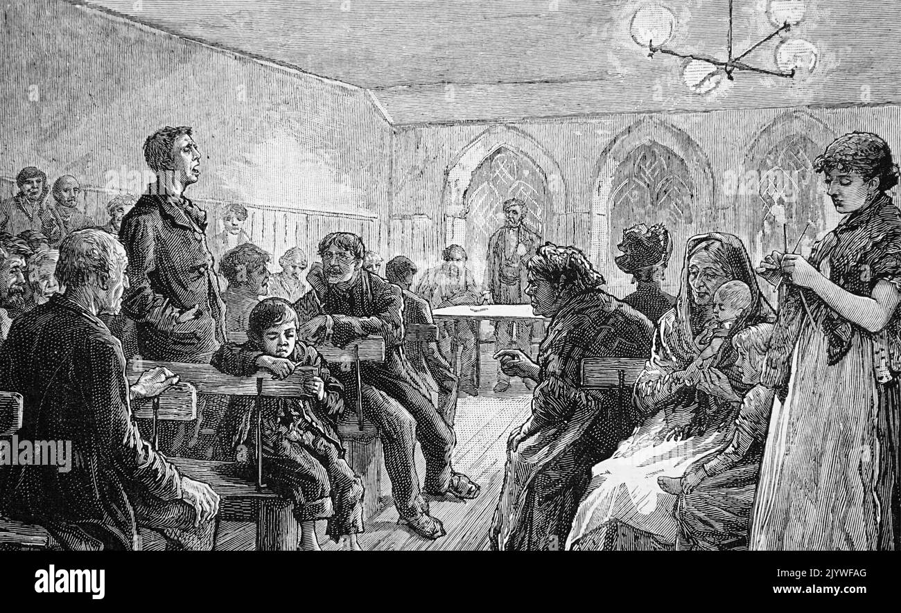 Illustration depicting a Sunday morning mass. Dated 19th Century Stock Photo