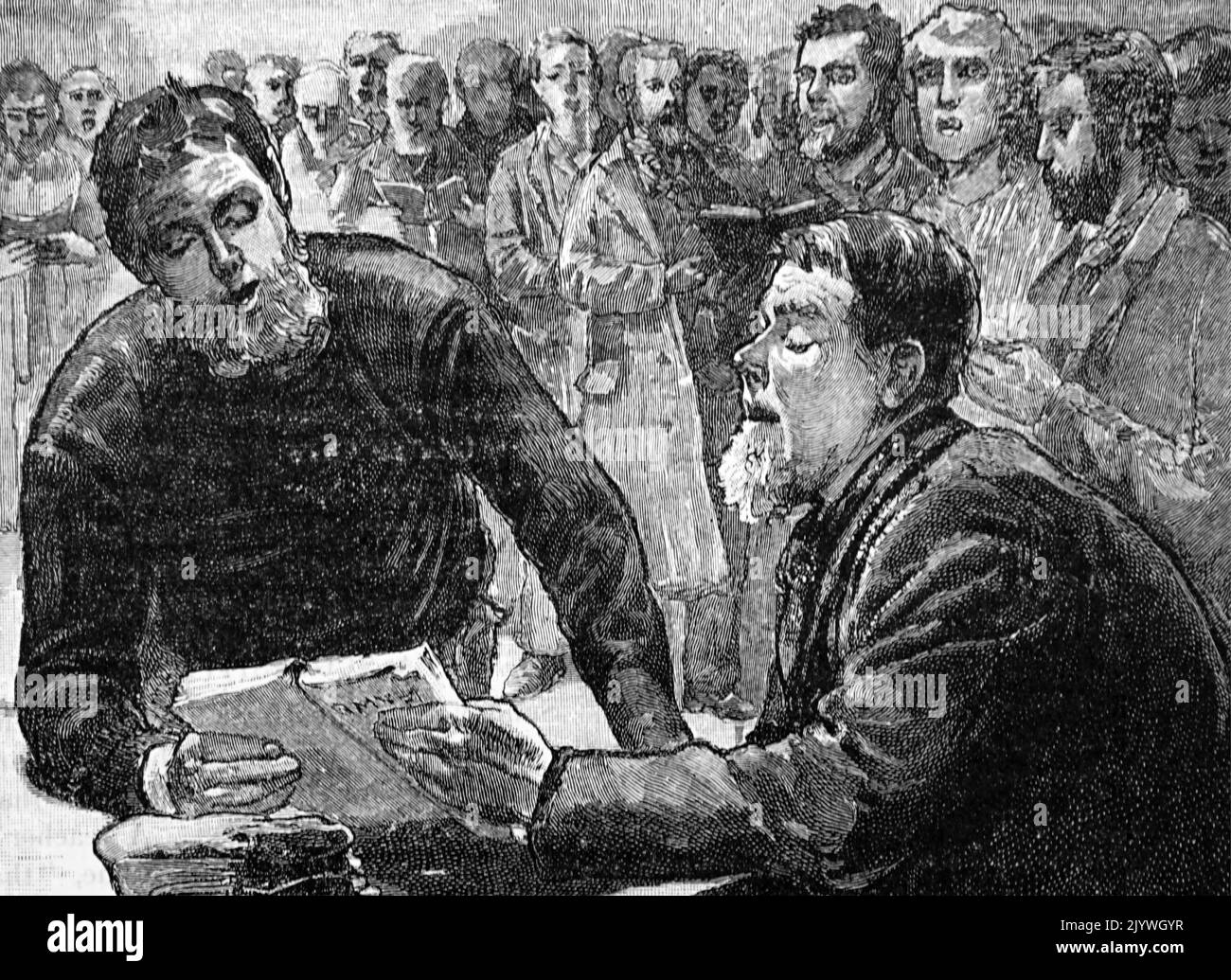 Illustration depicting a Sunday morning mass in Whitechapel. Dated 19th Century Stock Photo