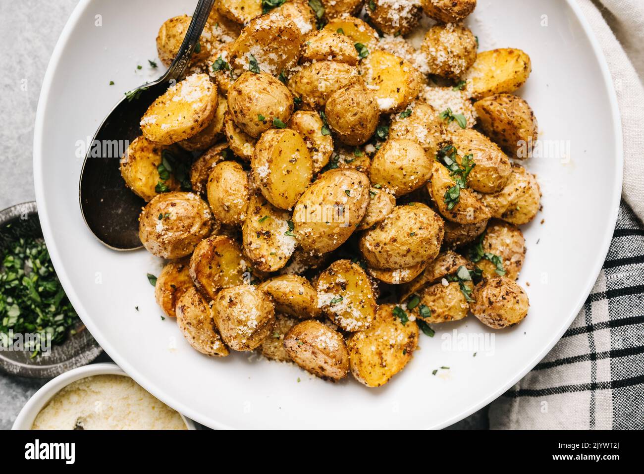 Garlic Parmesan Air Fried Potatoes Stock Photo Alamy