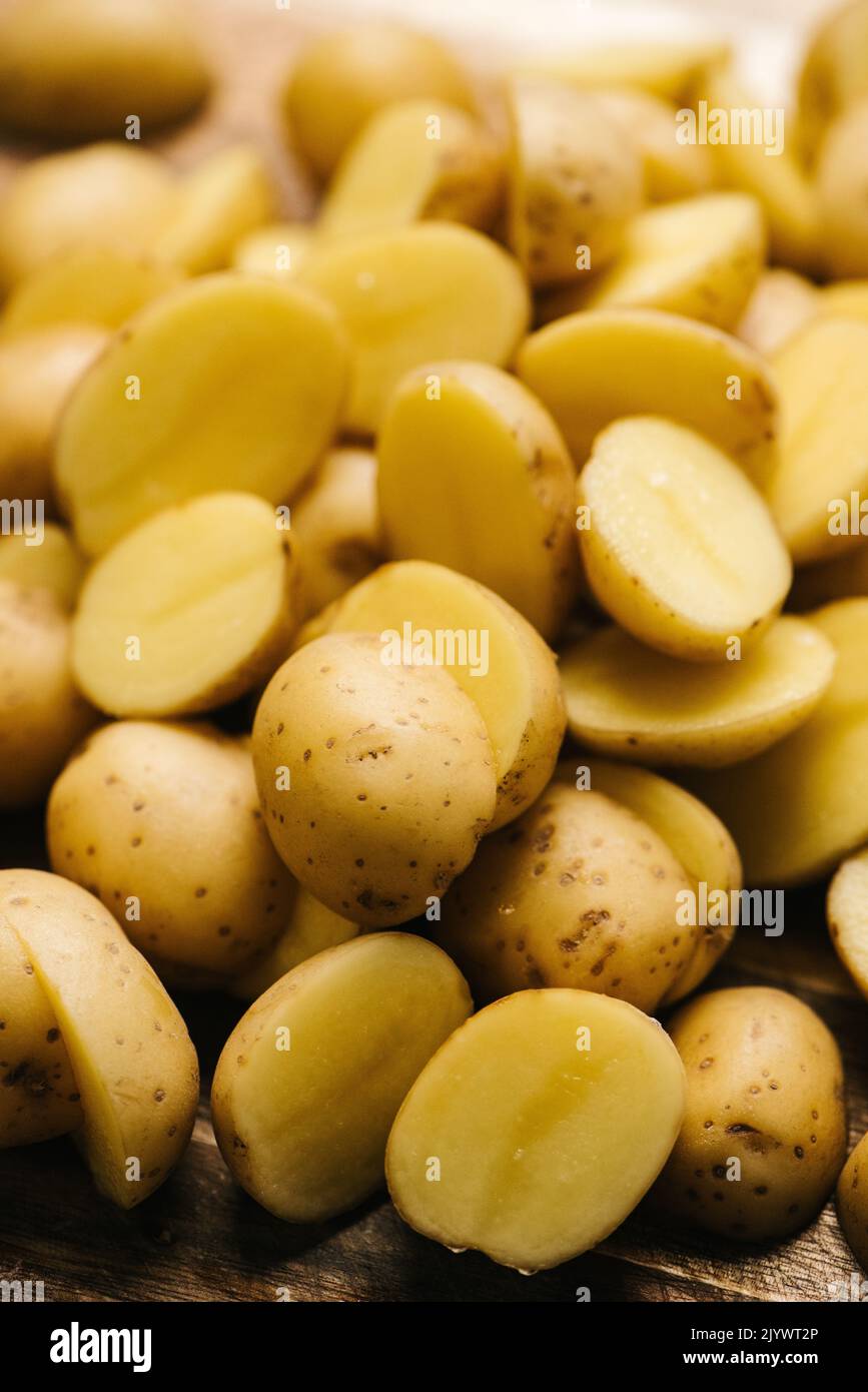 Raw Halved Baby Yukon Gold Potatoes Stock Photo - Alamy