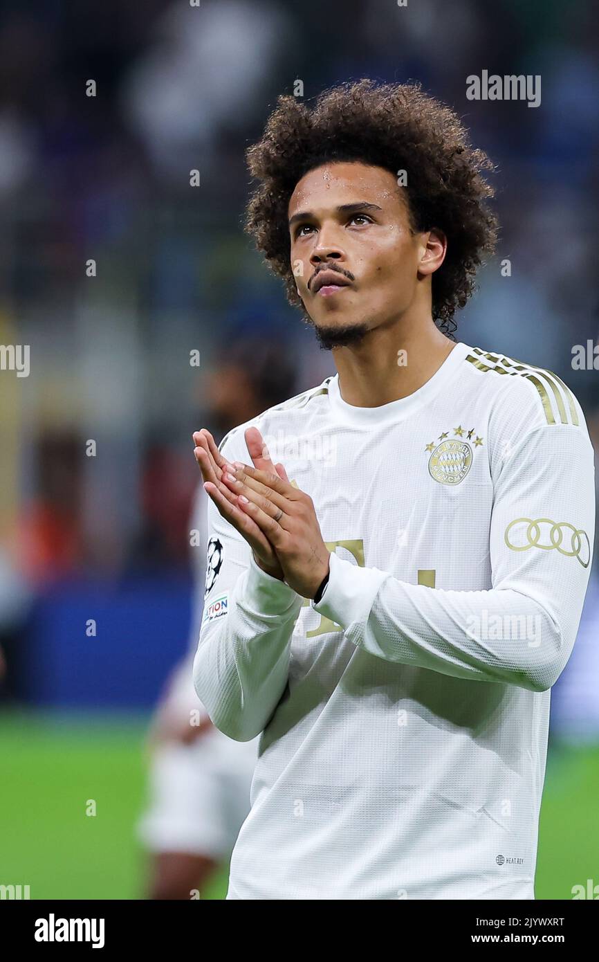 Milan, Italy. 07th Sep, 2022. Leriy Sane of FC Bayern Munchen greets ...