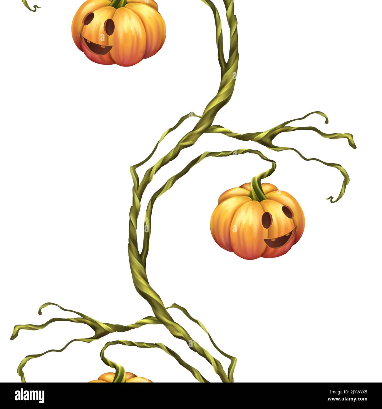 Seamless verical border. Halloween Pattern with Pumpkins. Element for design. Stock Photo