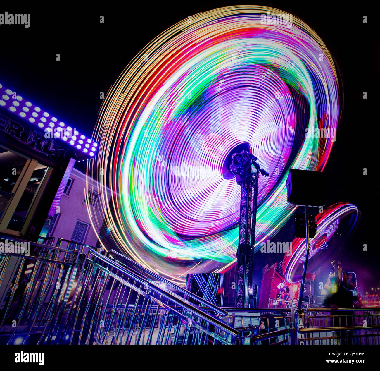 The heart stopping ride 'play zone' ride at the annual street fair in St Giles, Oxford. Stock Photo