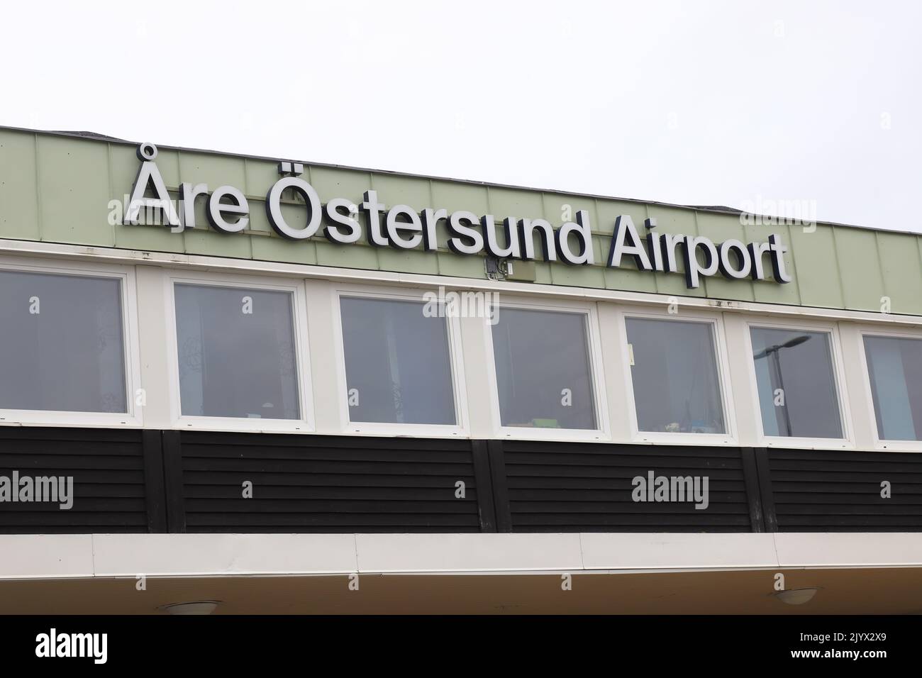 Froson, Sweden - September 1, 2022: The sign on the Are Ostersund airport terminal building. Stock Photo