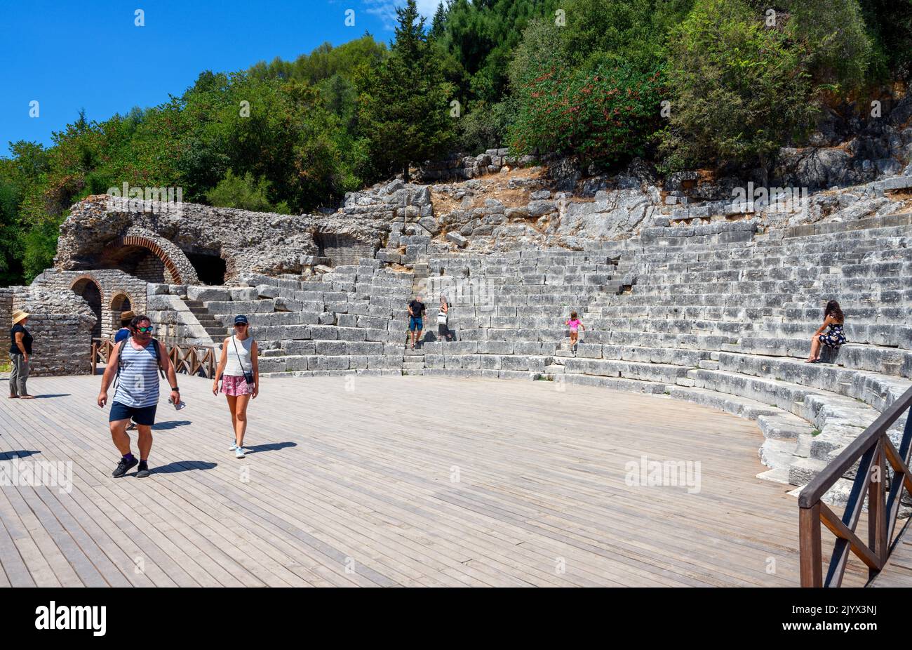The theatre in the ancient ruins of Butrint, near Saranda, Albania Stock Photo