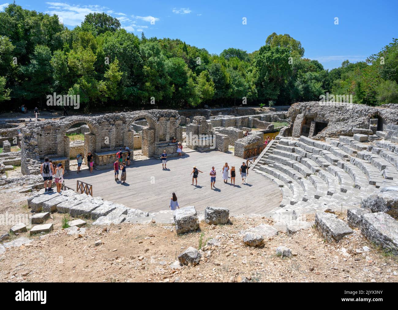 The theatre in the ancient ruins of Butrint, near Saranda, Albania Stock Photo