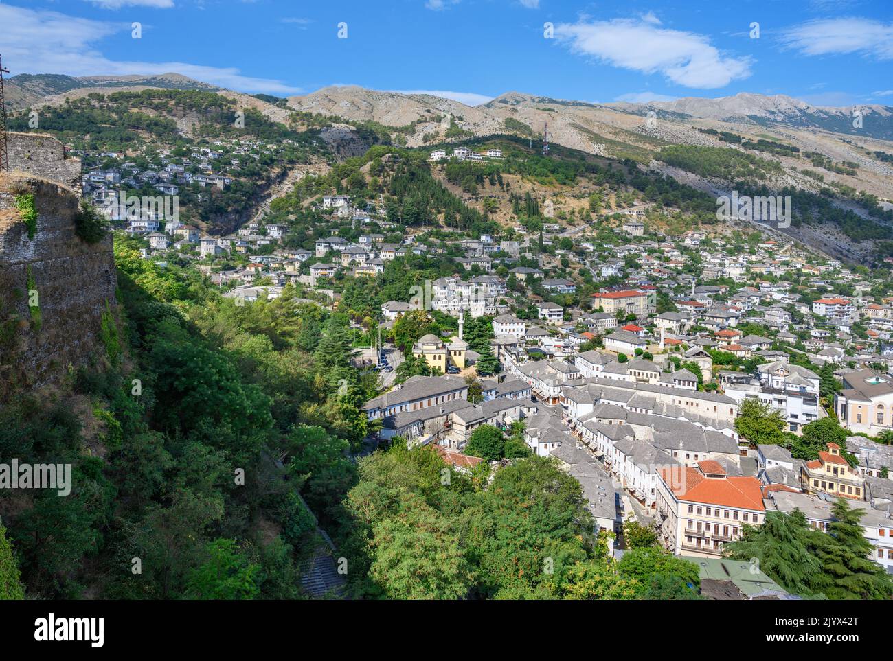 View from the walls of Gjirokastra Castle looking over the town, Gjirokastra (Gjirokaster), Albania Stock Photo