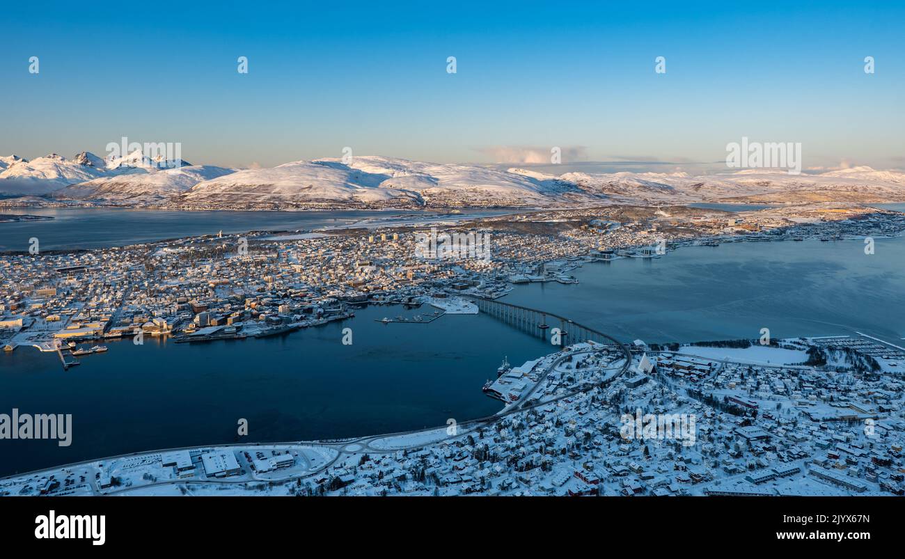 Tromso city panorama seen from Fjellheisen Stock Photo