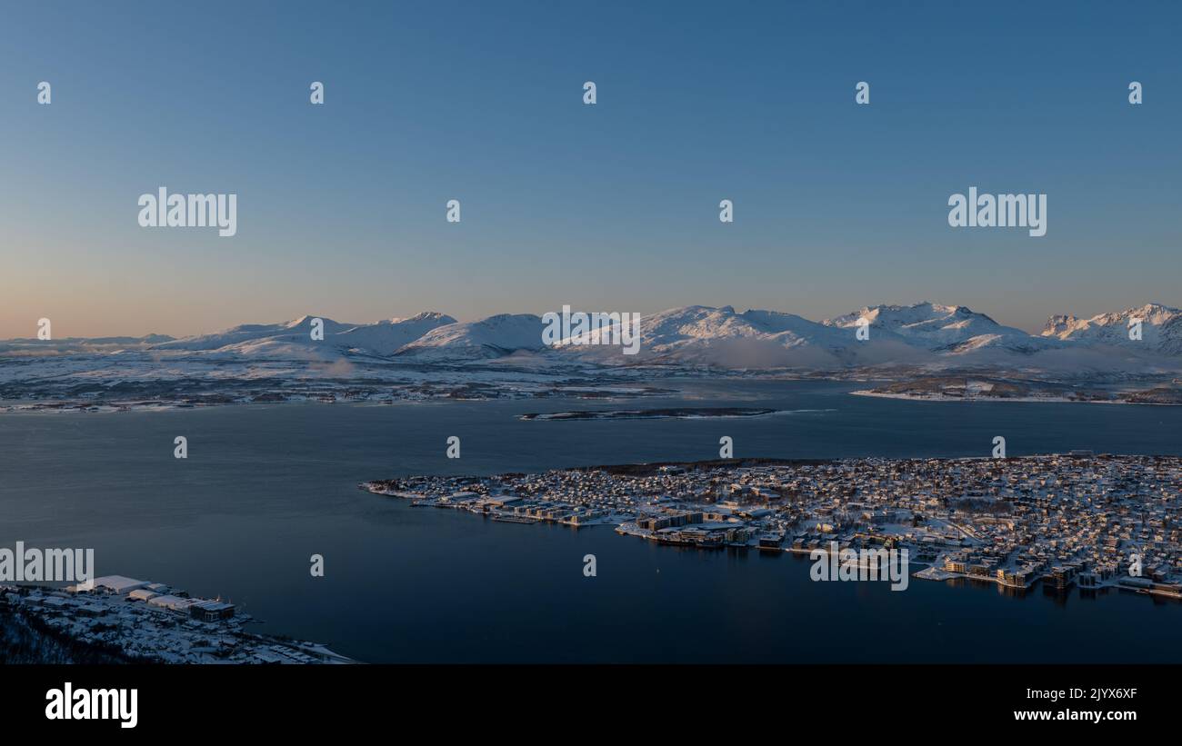 Tromso city panorama seen from Fjellheisen Stock Photo