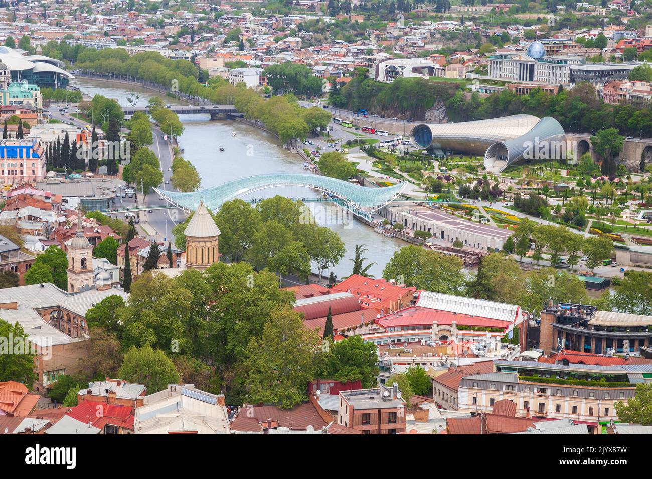 Aerial cityscape of Tbilisi, Georgia, outdoor aerial photo taken on a summer day Stock Photo