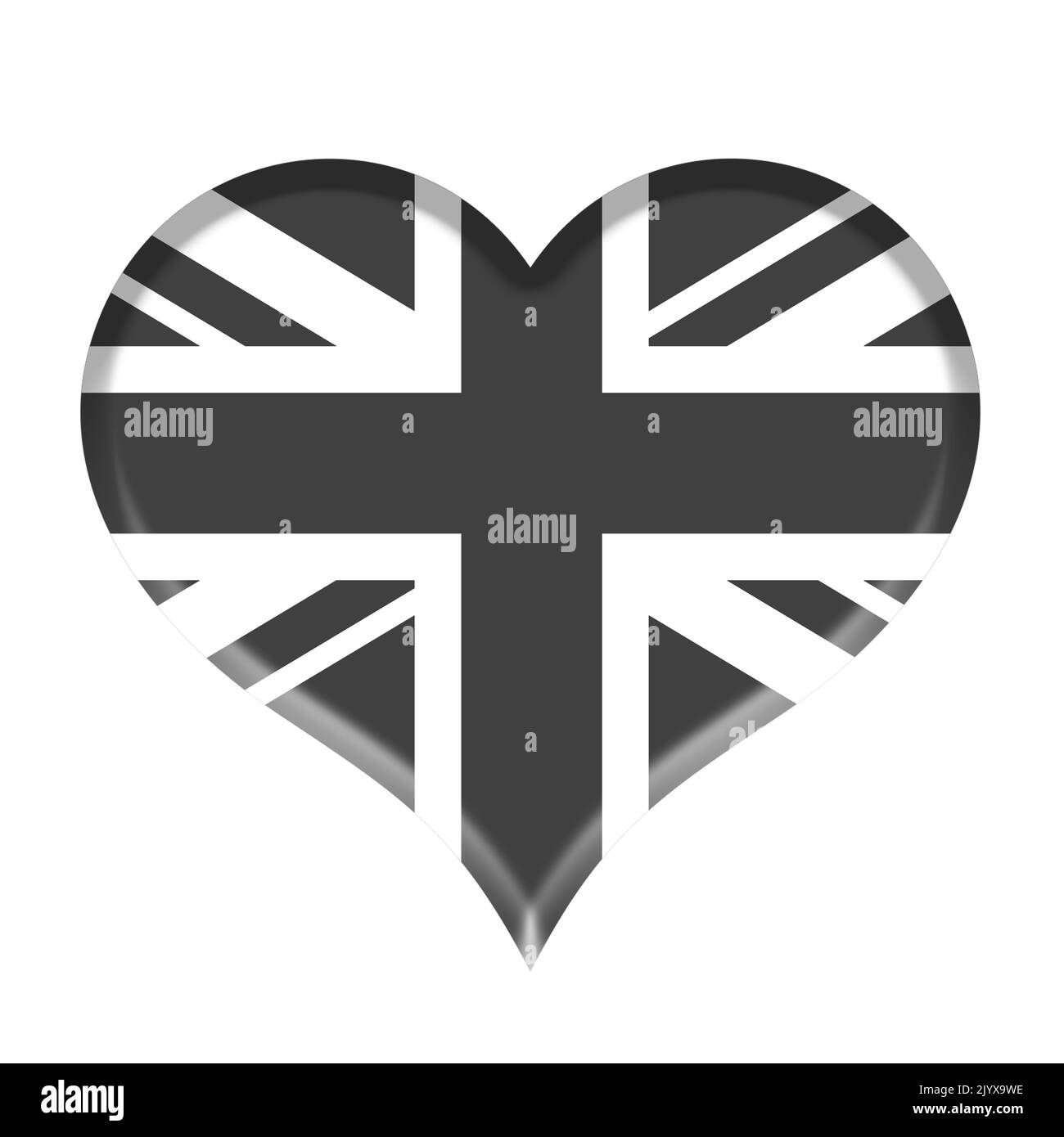 Heart with Union Jack in black and white Stock Photo