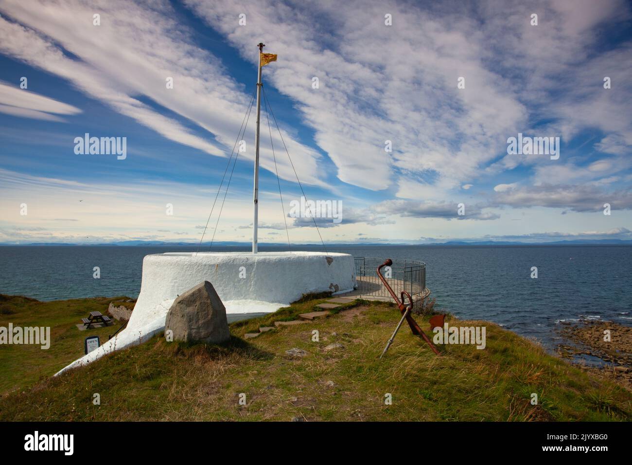 Burghead Fort on the coast, Moray, Scotland.Burghead Fort was a Pictish promontory fort on the site now occupied by the small town of Burghead in Mora Stock Photo