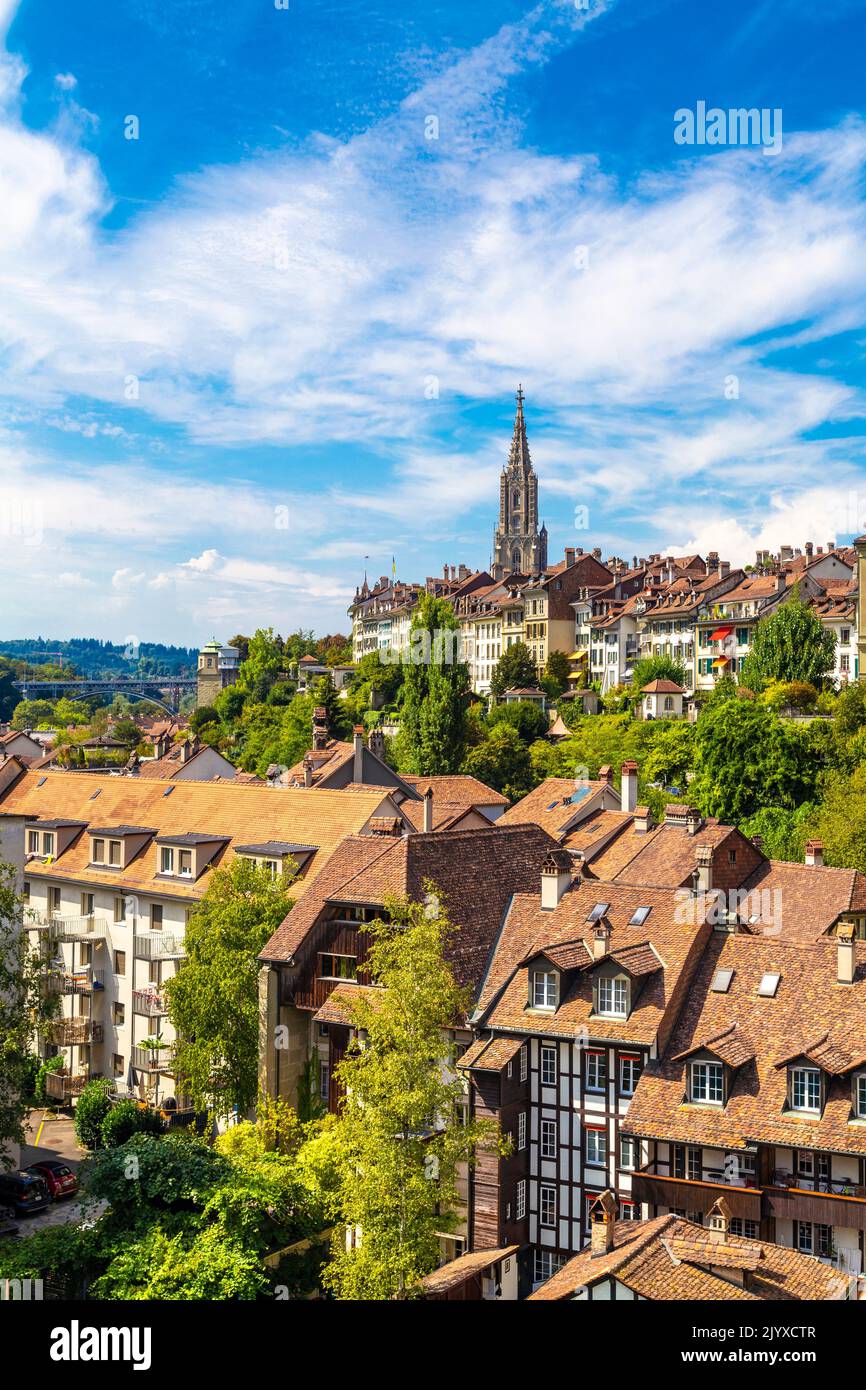 View of the Bern Minster and houses in the city of Bern, Switzerland Stock Photo Alamy