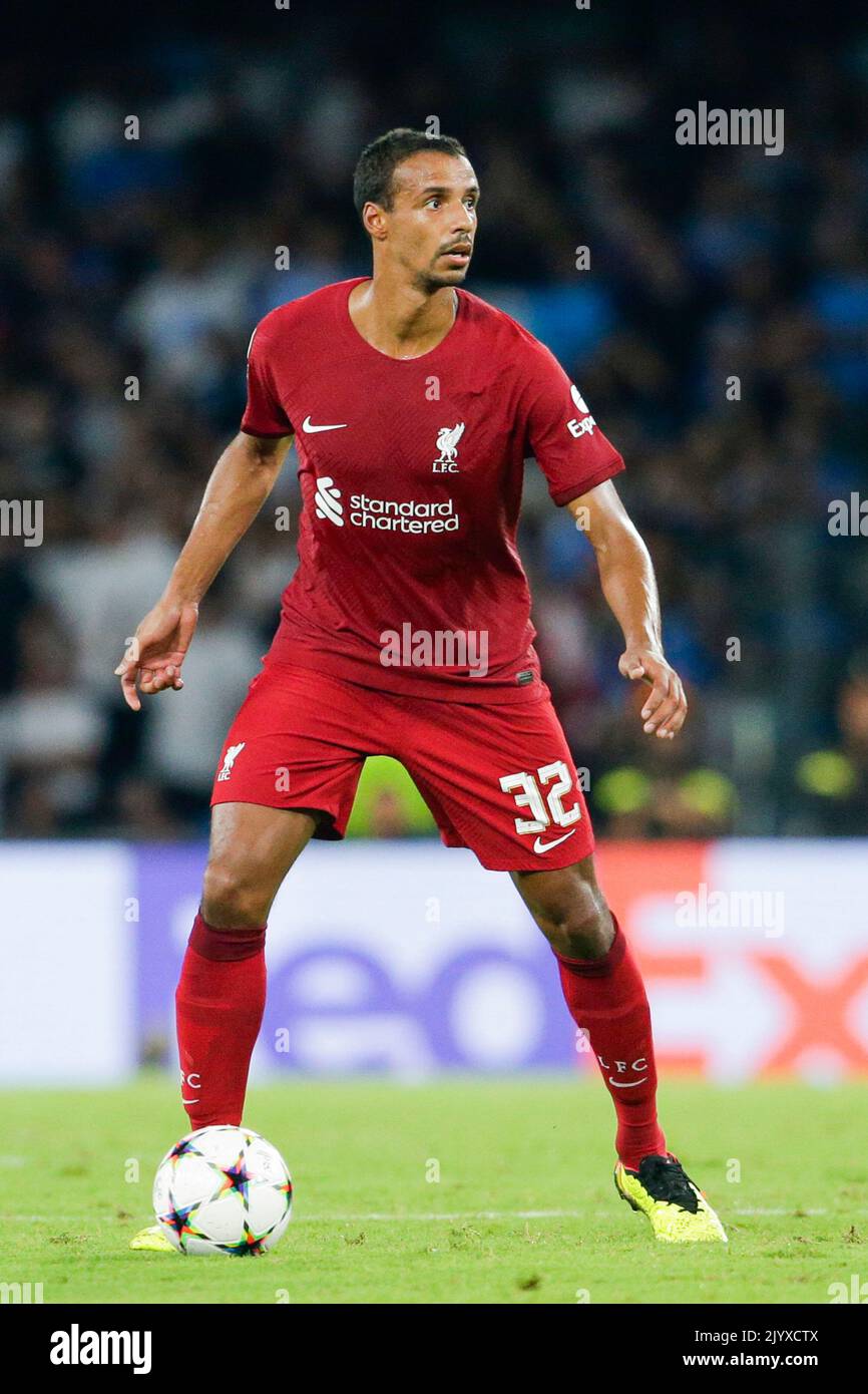 Liverpool's cameroon defender Joel Matip controls the ball during the Champions League Group A football match between SSC Napoli and Liverpool at Diego Armando Maradona stadium in Naples, southern Italy, on September 7, 2022. Stock Photo