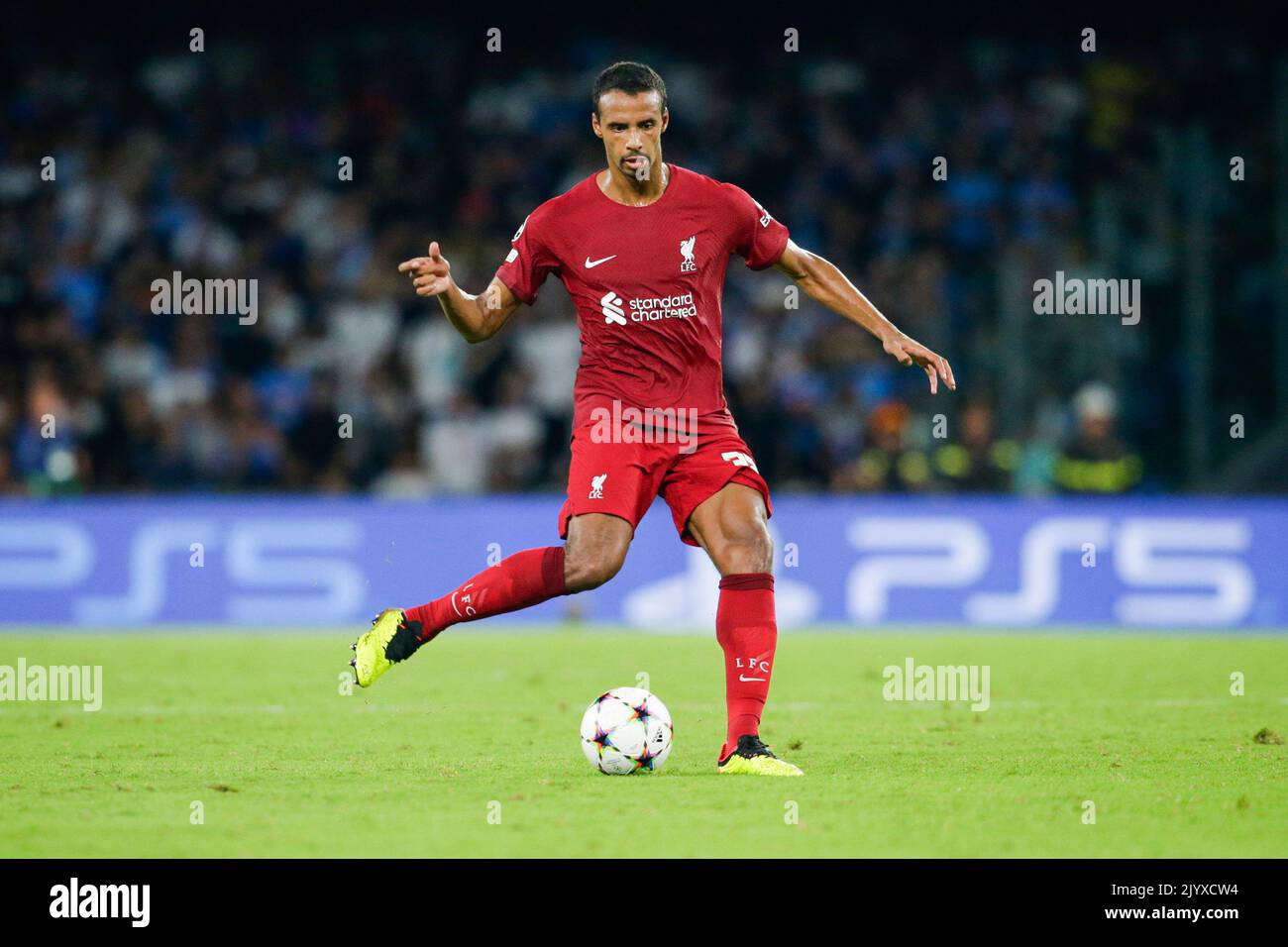 Liverpool's cameroon defender Joel Matip controls the ball during the Champions League Group A football match between SSC Napoli and Liverpool at Diego Armando Maradona stadium in Naples, southern Italy, on September 7, 2022. Stock Photo