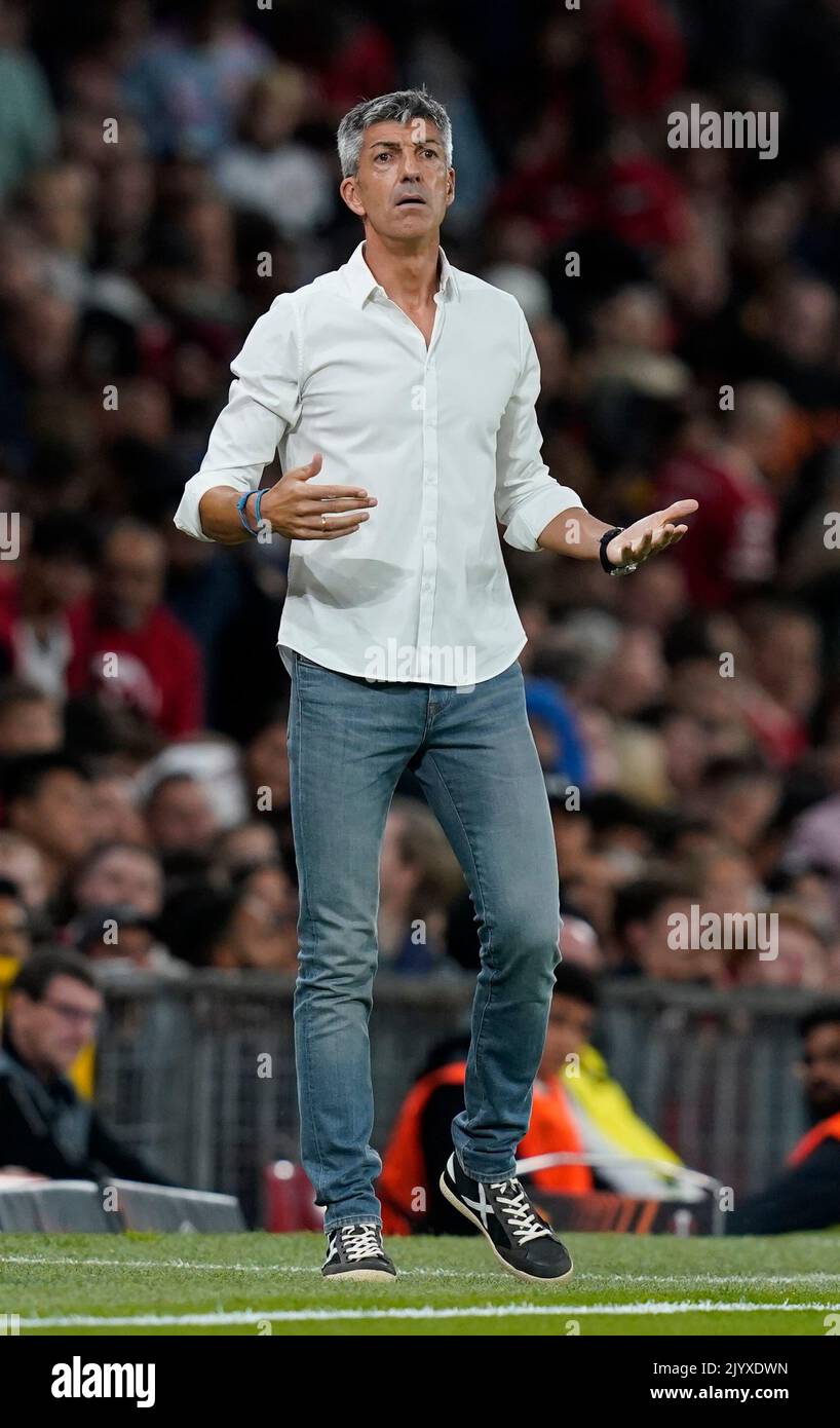 Manchester, England, 8th September 2022. Imanol Alguacil manager of Real Sociedad  during the UEFA Europa League match at Old Trafford, Manchester. Picture credit should read: Andrew Yates / Sportimage Stock Photo