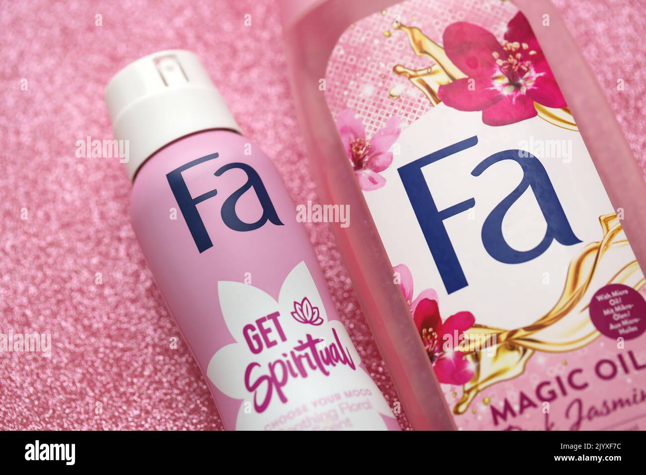 TERNOPIL, UKRAINE SEPTEMBER 2, 2022 Bottle of Fa Get Spiritual and Fa