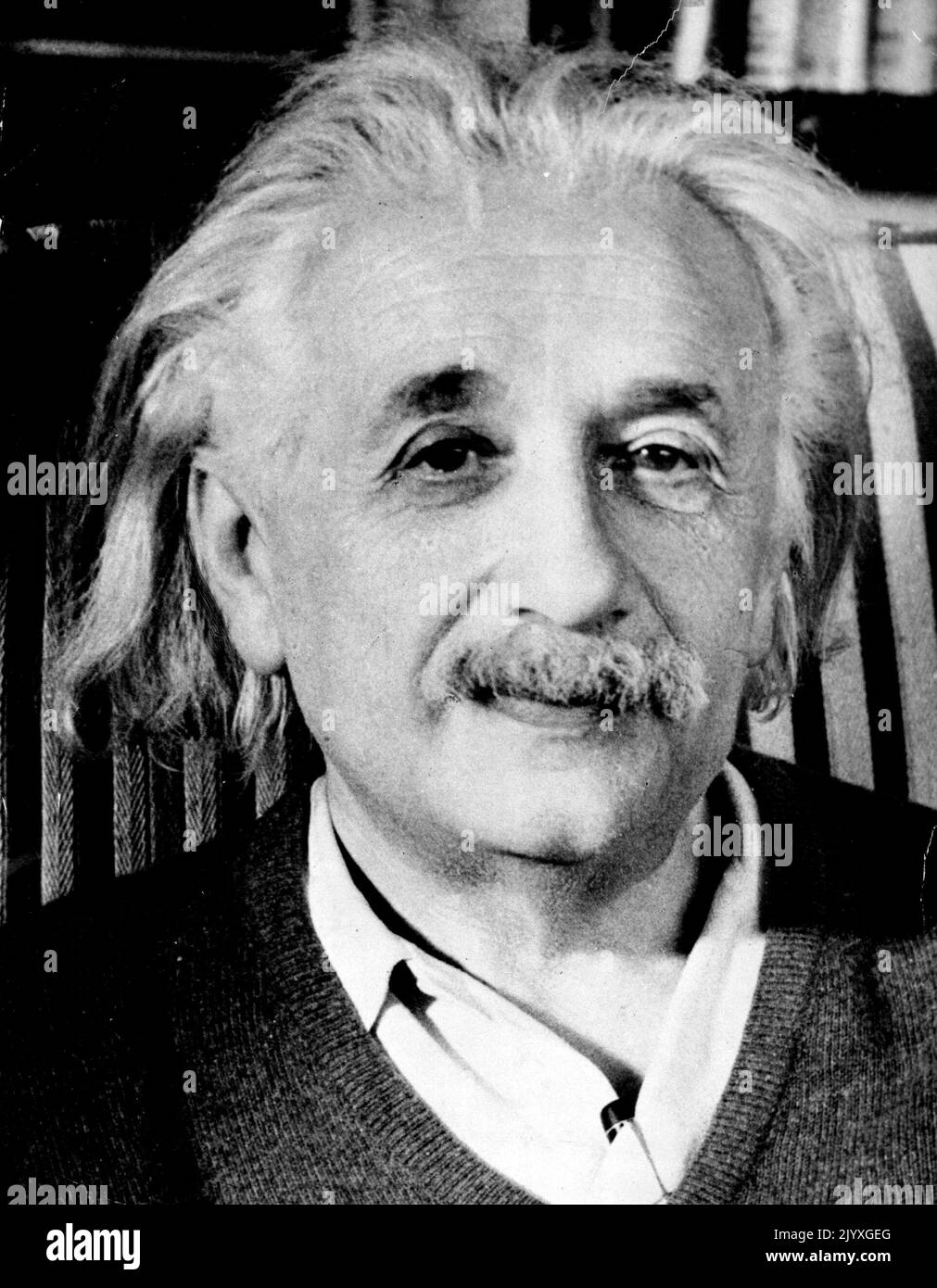 Einstein At Seventy -- Prof. Albert Einstein, renowned physicist, is shown at home in Princeton, N.J., on his 70th birthday, March 14, 1949. November 01, 1954. Stock Photo