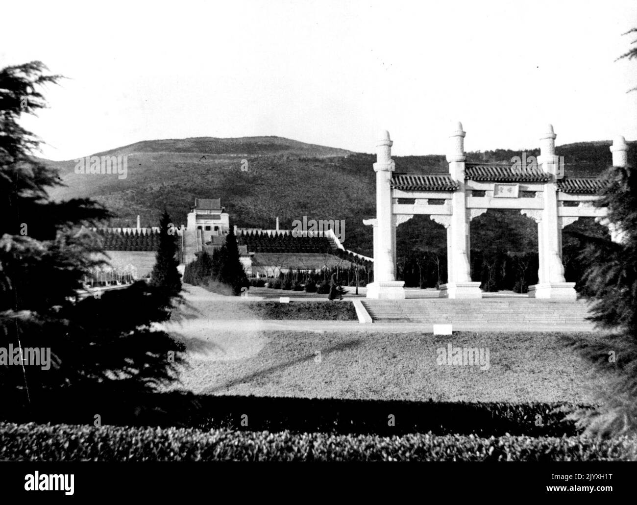 From The Eastern Seat Of War -- View on the Purple-hill with the graves of the Chinese emperors and the revolutionists Sunyatsen. December 01, 1937. (Photo by Atlantic Photo). Stock Photo