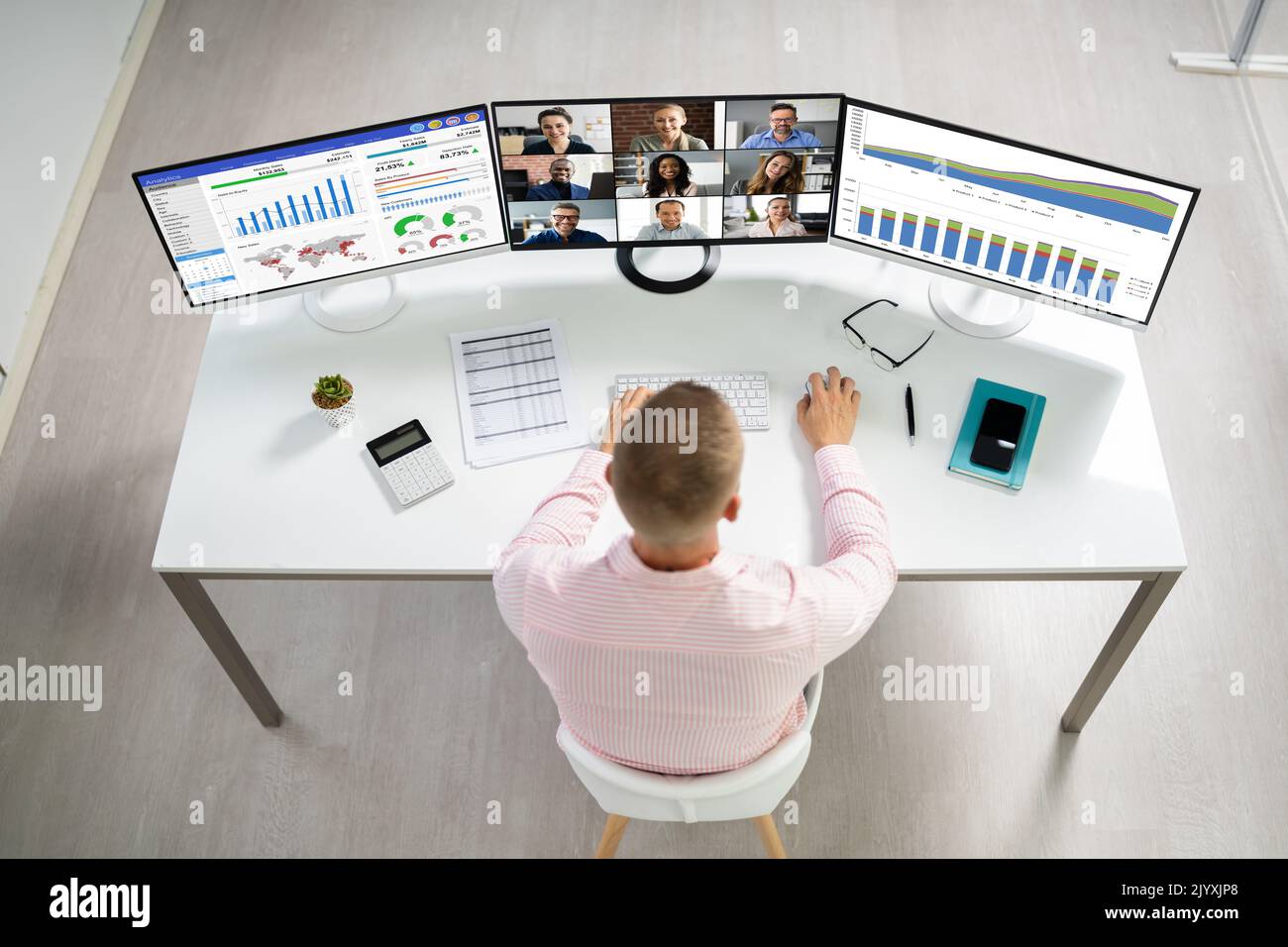 Watching Online Video Conference Learning Webinar Meeting Stock Photo