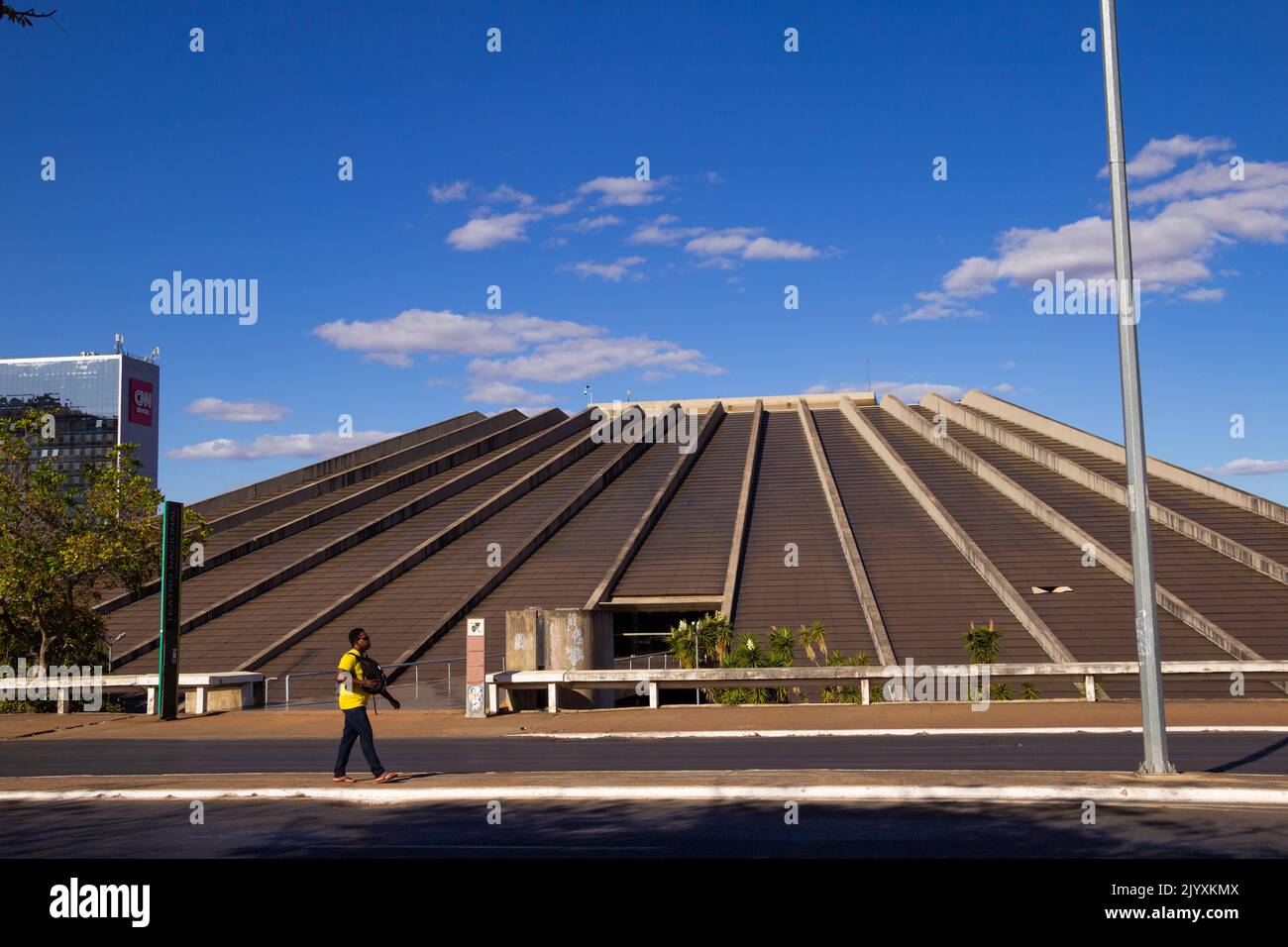 Brasília, Federal District, Brazil – July 23, 2022:   Claudio Santoro National Theater, in the city of Brasília. Work by Oscar Niemeyer's architect. Stock Photo
