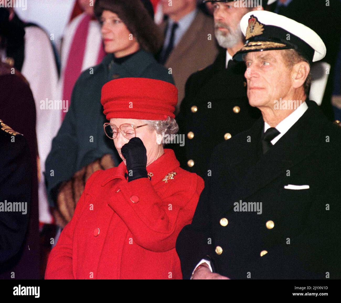 File photo dated 11/12/97 of the Duke of Edinburgh with Queen Elizabeth II, during a ceremony to mark the paying-off of the Royal Yacht Britannia in Portsmouth. Issue date: Thursday September 8, 2022. Stock Photo