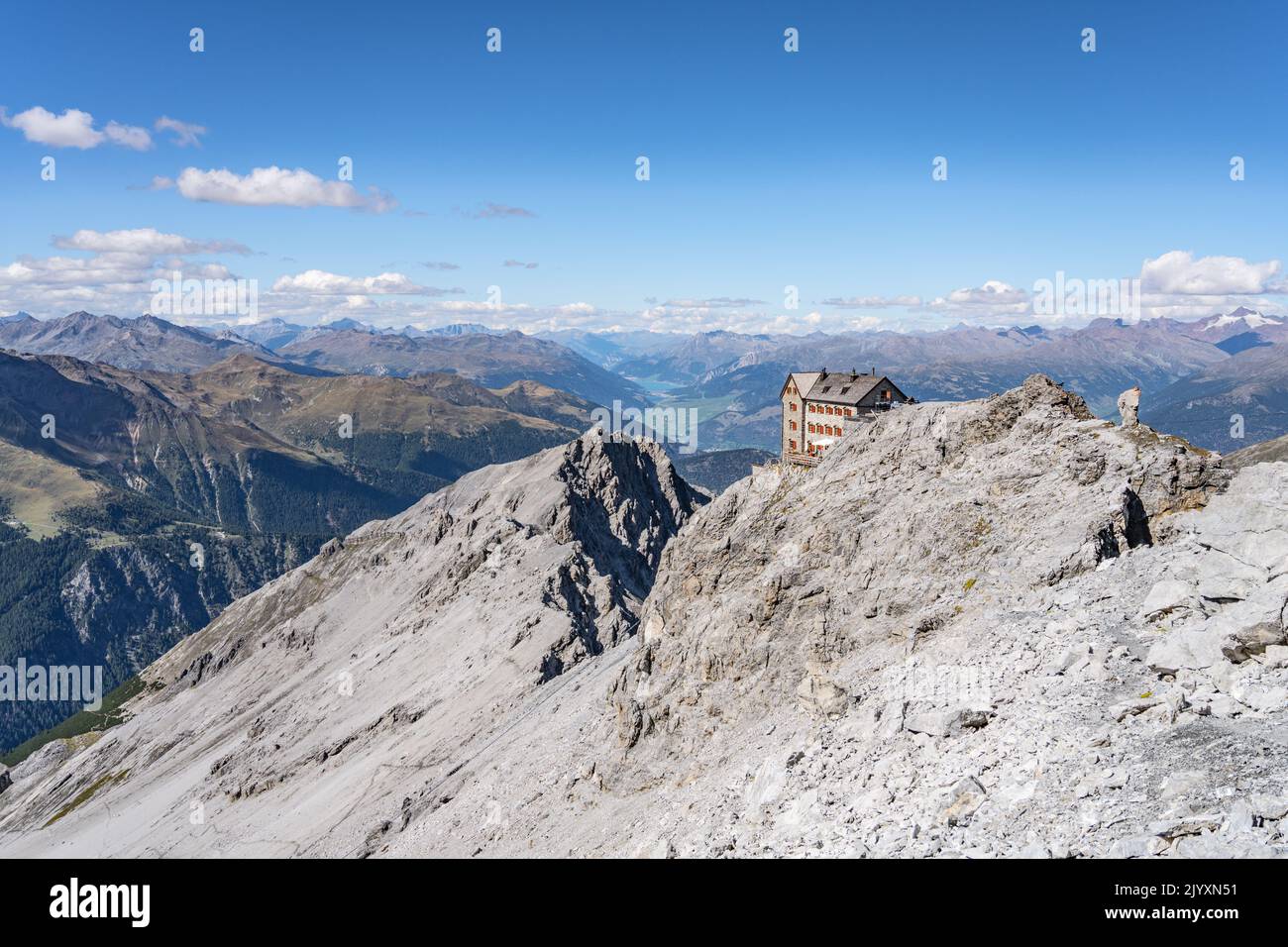 Alpine landscape with Julius Payer House Stock Photo