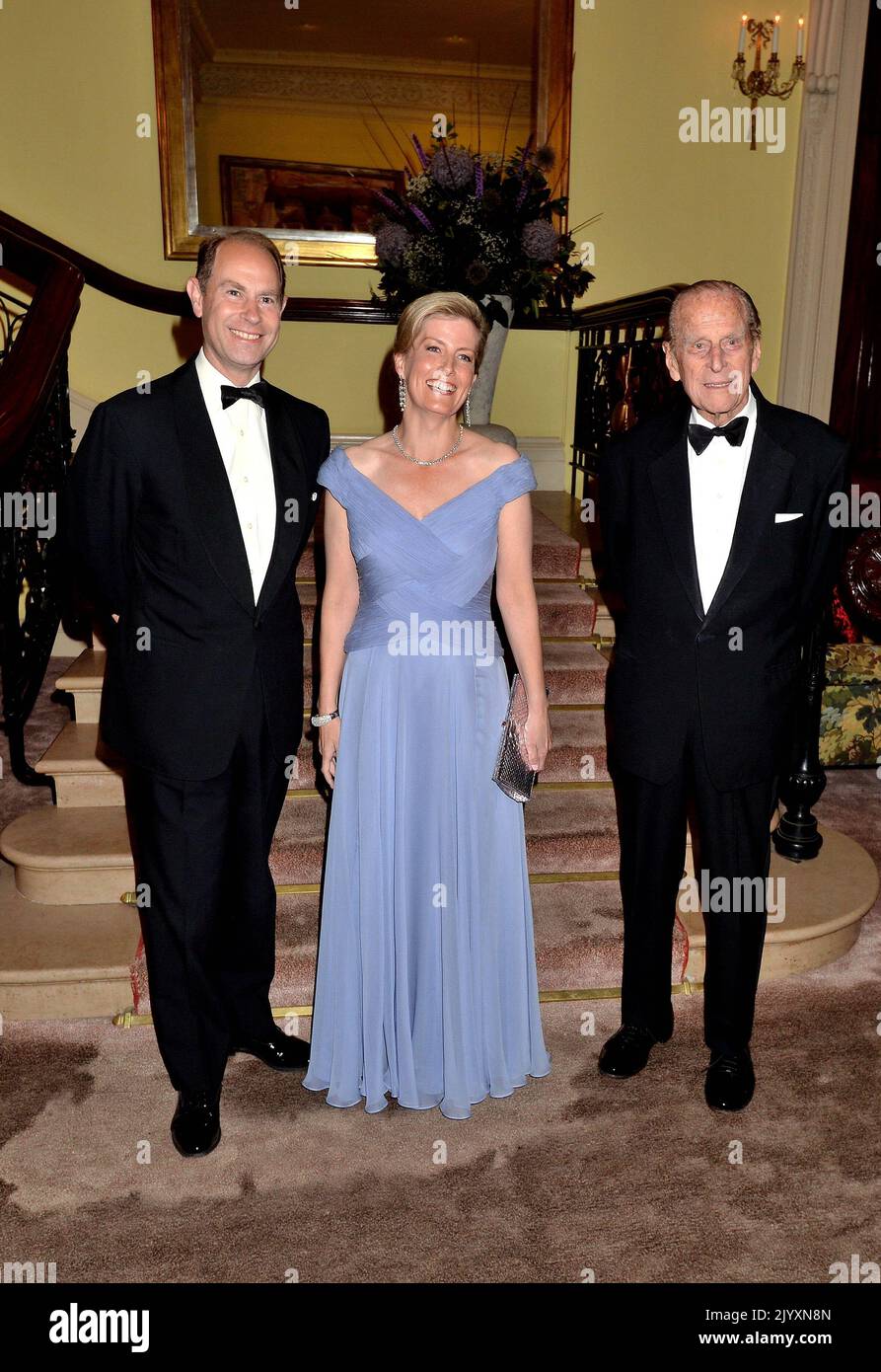 File photo dated 9/6/2016 of the Duke of Edinburgh (right) with the Earl and Countess of Wessex, attending a Gala Evening marking the 60th anniversary of The Duke of Edinburgh's Award, at Stoke Park, Stoke Poges, Buckinghamshire. Issue date: Thursday September 8, 2022. Stock Photo