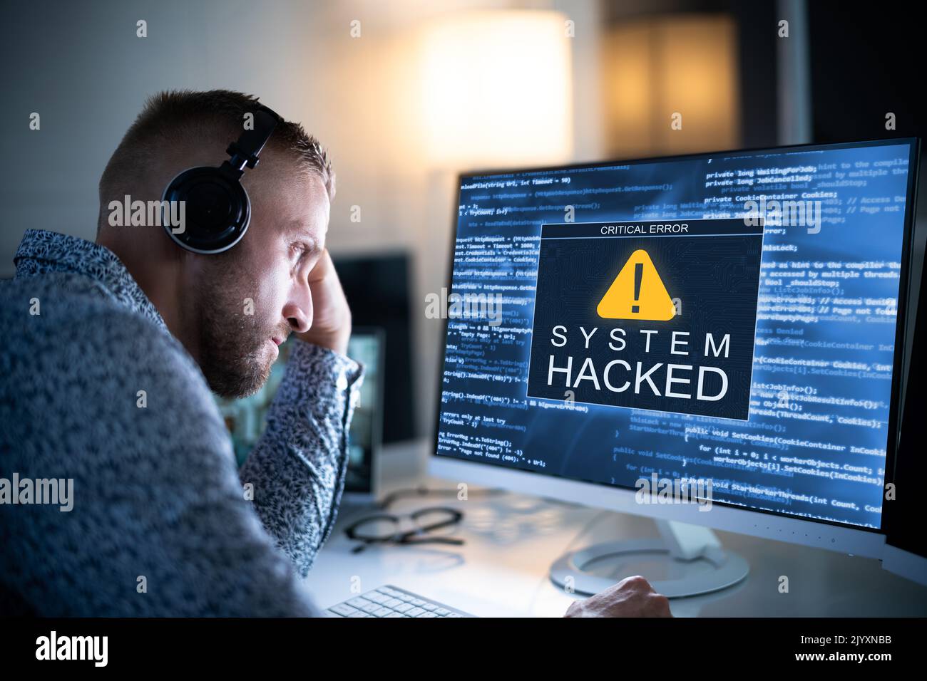 Ransomware Malware Attack And Breach. Business Computer Hacked Stock Photo
