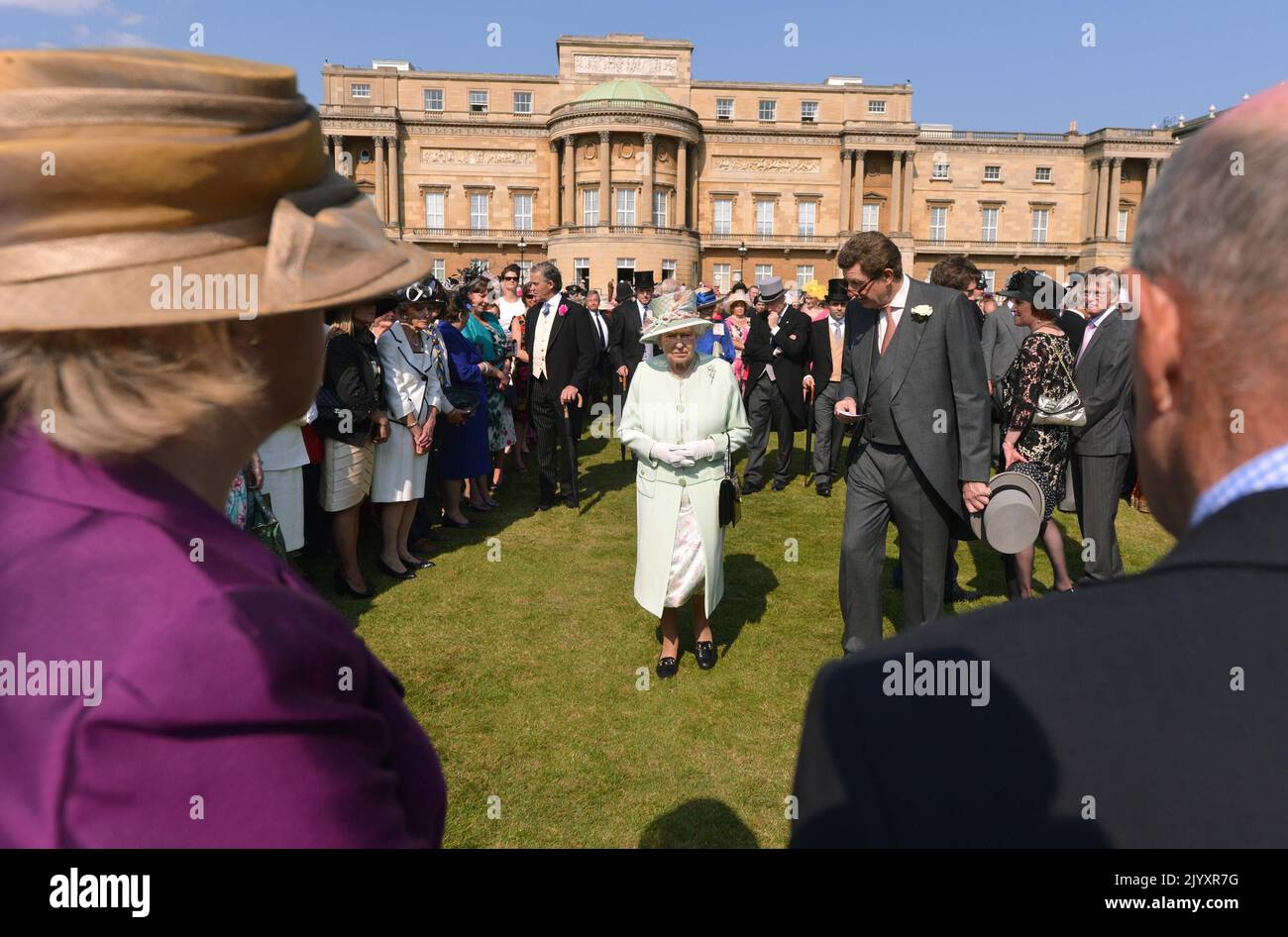 File photo dated 6/6/2013 of Queen Elizabeth II attending a Garden Party at Buckingham Palace, London. Approximately 1.45 million people have attended a garden party at Buckingham Palace or the Palace of Holyroodhouse since 1952. Issue date: Thursday September 8, 2022. Stock Photo