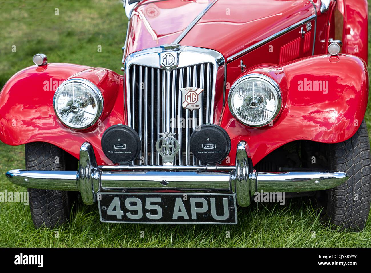 Bettley, Crewe, Cheshire, UK - August 6th, 2022 - front view of a red vintage MG car Stock Photo