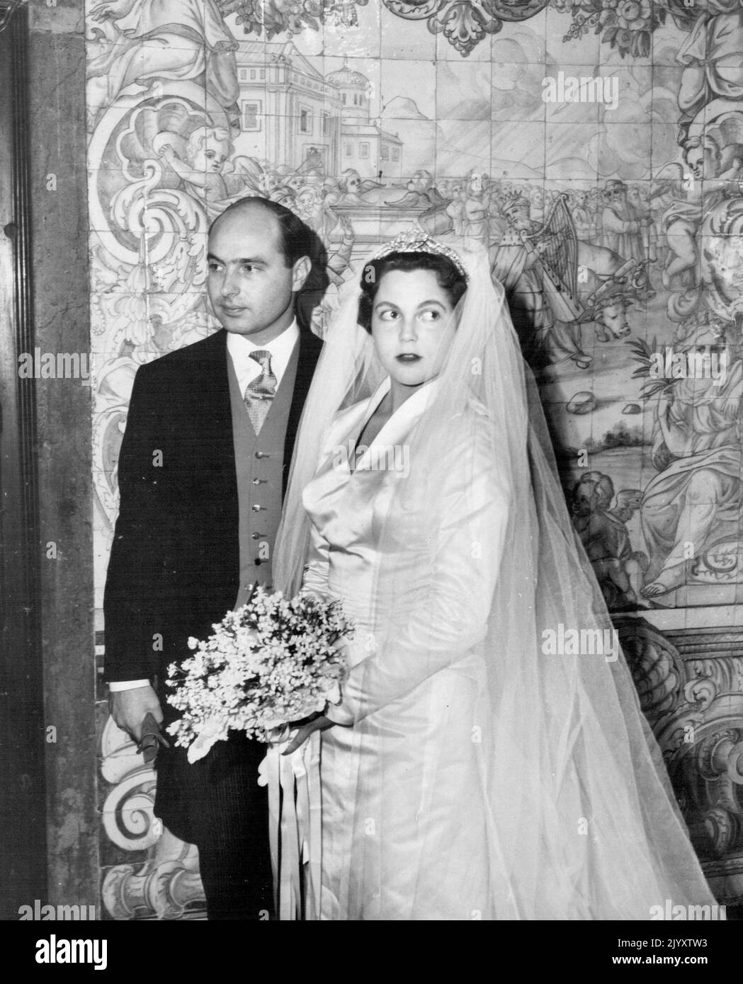 Prince Alexander & Princess Maria Pia - Yugoslavia - Foreign Royalty. May 16, 1955. (Photo by United Press Associations) Stock Photo