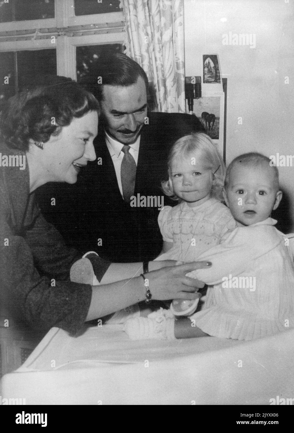 Prince Henri of Luxembourg Prince Jean of Luxembourg, heir to the throne of the Grand Duchy, and his wife, Princess Josephine Charlotte of Belgium, with their children Princess Marie-Astrid, Aged 1 year 9 months, and Princes Henri, aged 8 moths. This picture, received in London November 9 is the first to be taken of Prince Henri since his Christening. November 18, 1955. (Photo by Associated Press photo). Stock Photo