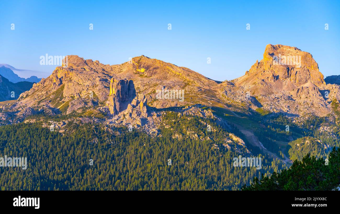 Dolomites panoramic view at morning sunrise time Stock Photo