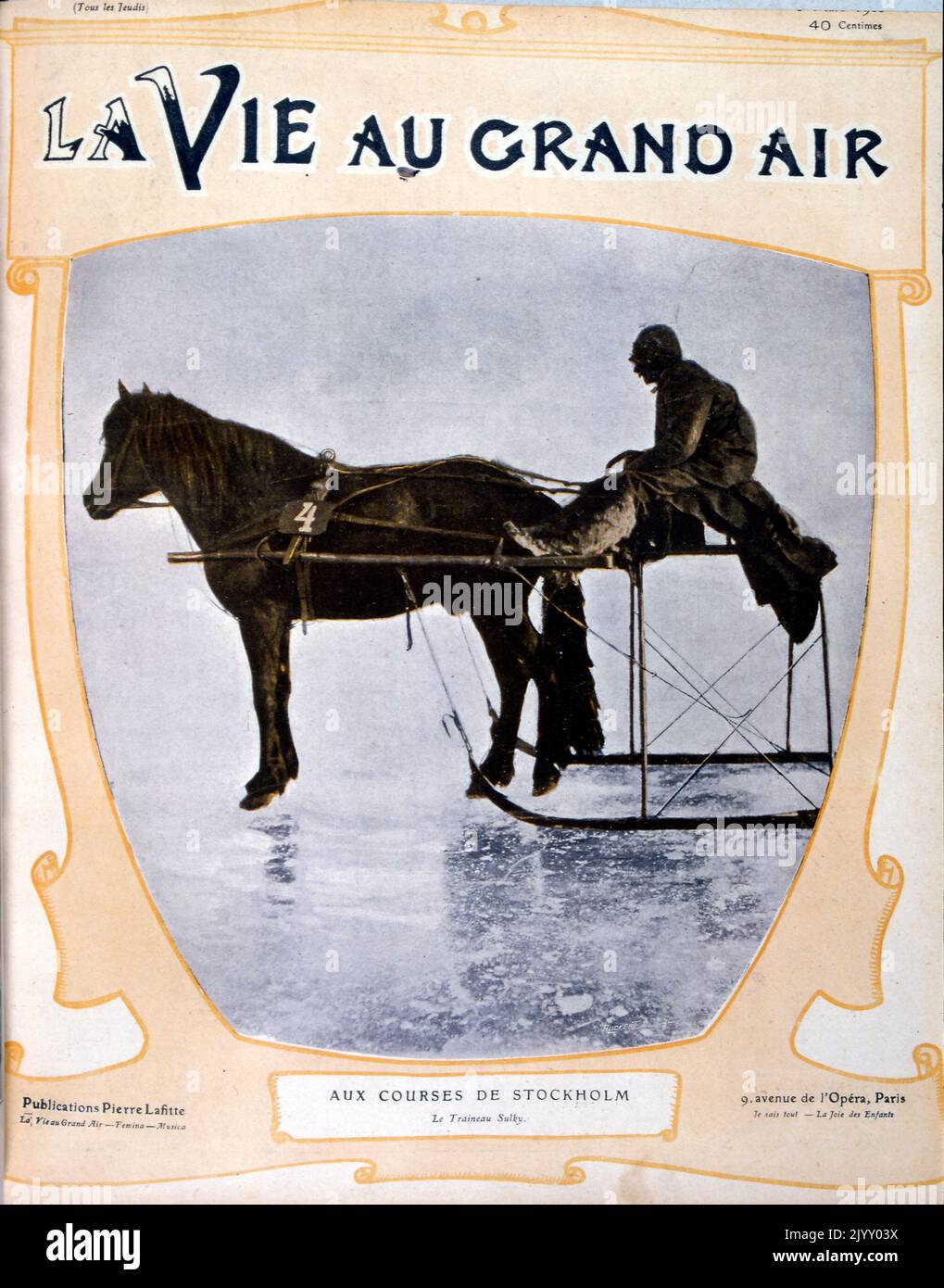 Photograph of a horse with rider on a sledge, Stockholm, Sweden 1900 Stock Photo
