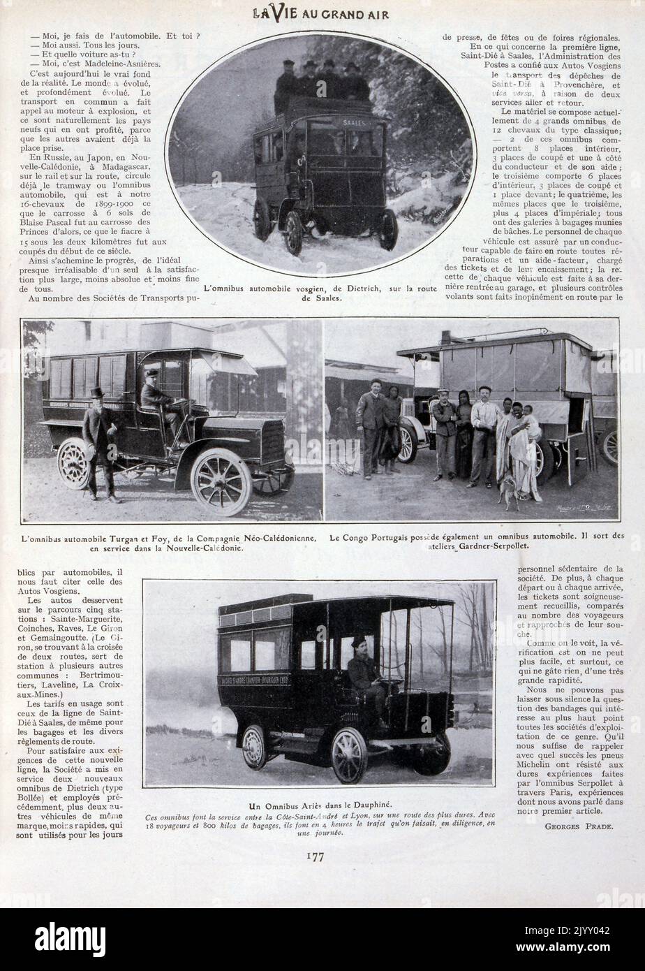 Photographs of French petrol busses introduced for public transport in 1905 Stock Photo