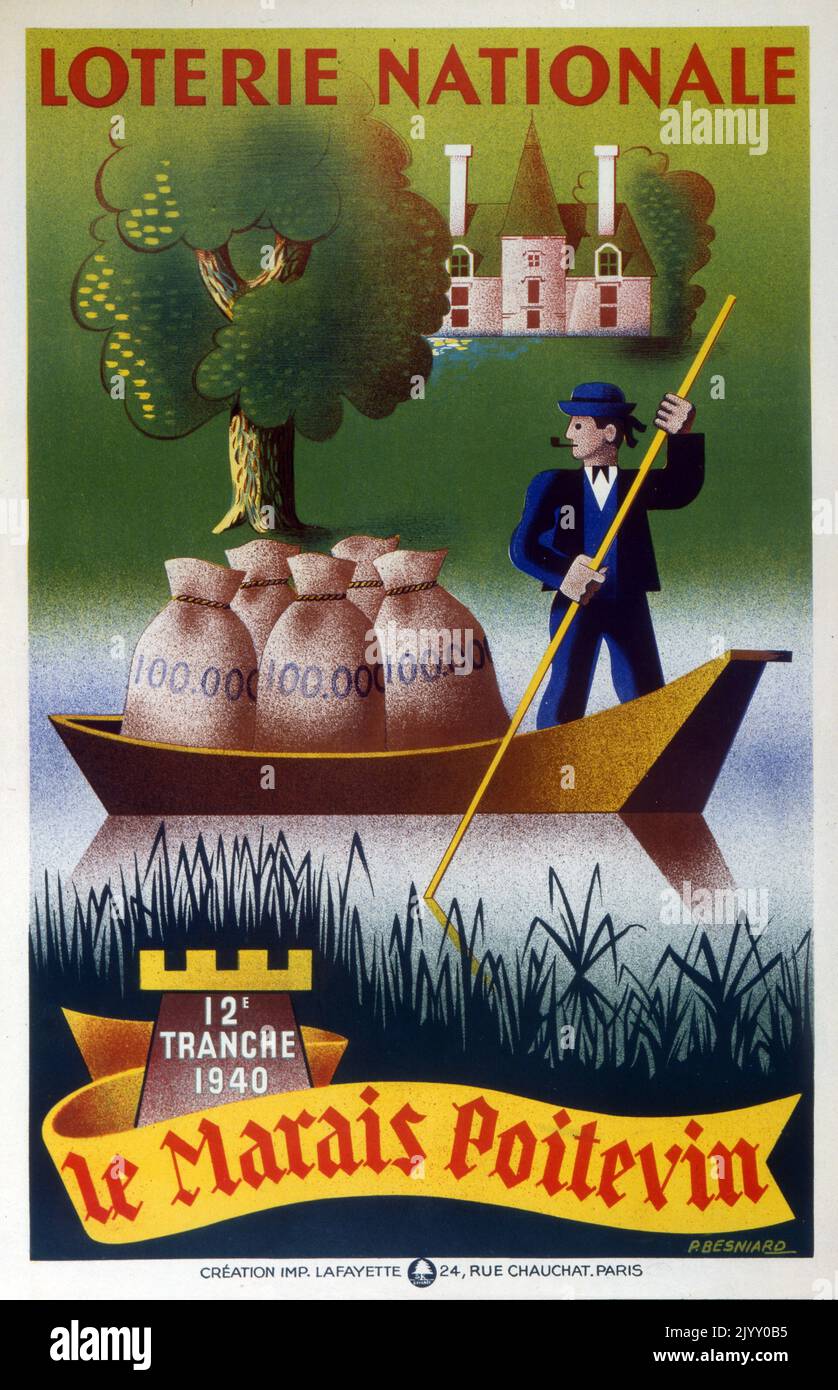 French 'National Lottery' Poster 1940. during World War Two and occupation of France. Stock Photo