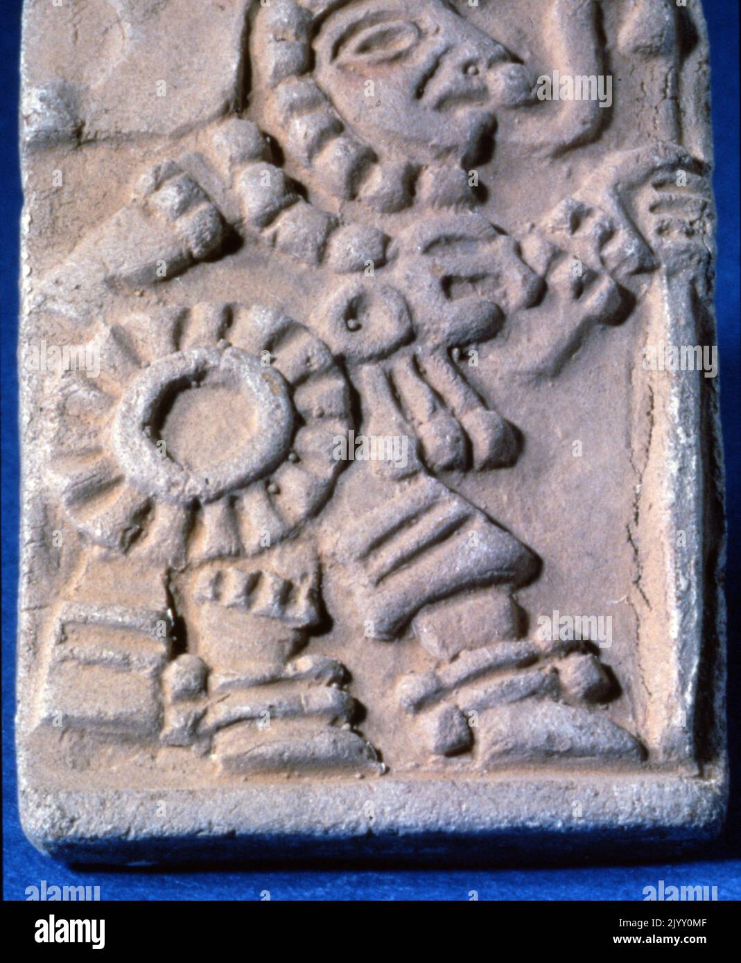 Toltec ceramic relief 900-1250 AD, Orlando museum. The Toltec culture is an archaeological Mesoamerican culture that dominated a state centred in Tula, Hidalgo, Mexico in the early post-classic period of Mesoamerican chronology (ca. 900-1168 CE). Stock Photo