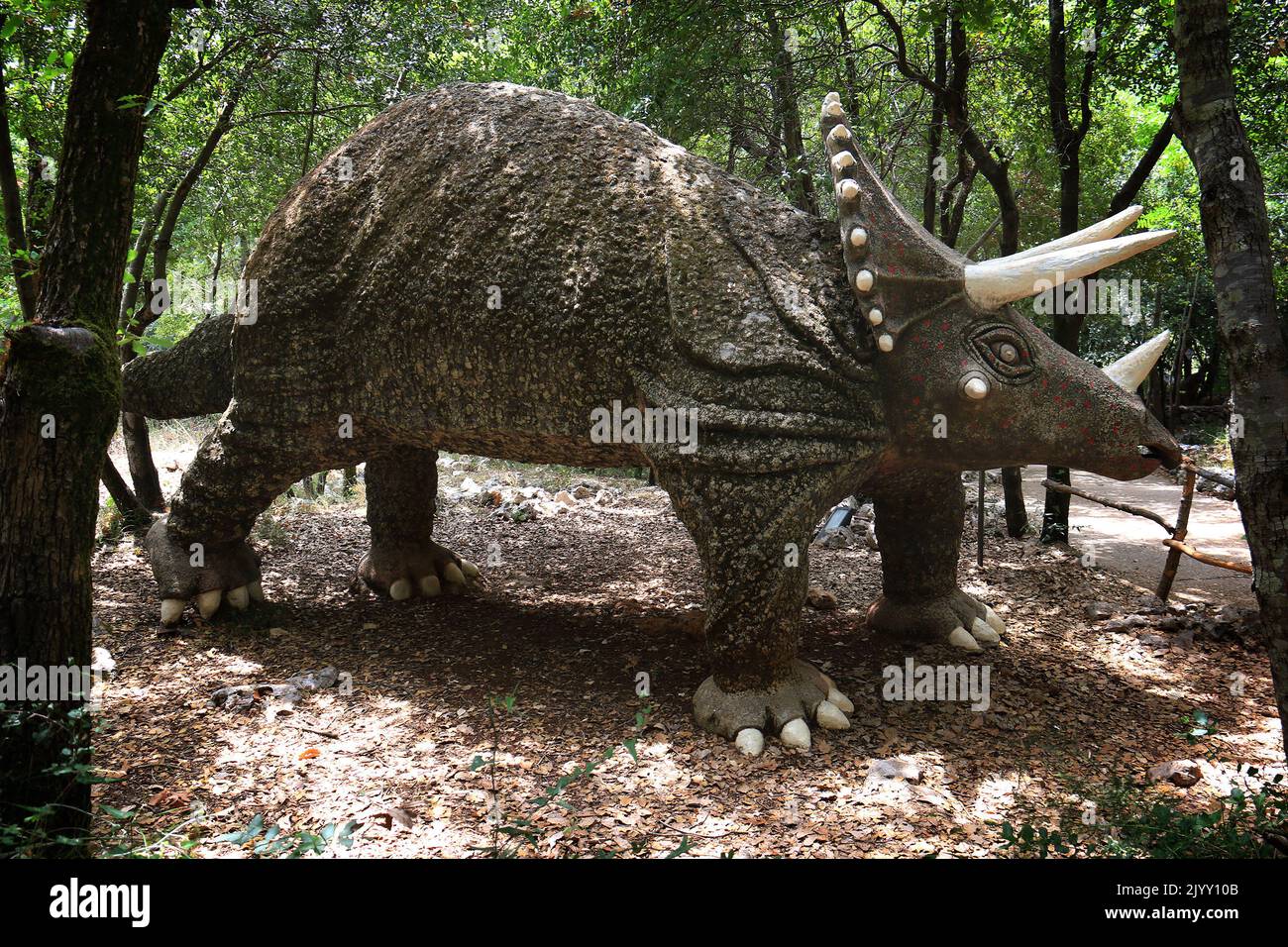 Ajaltoun, Lebanon August 14, 2022. Satue of a Triceratops dinosaur in