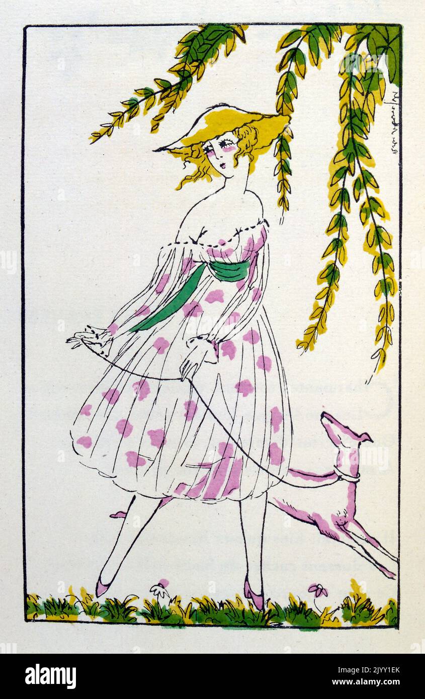 Au moins soyez discreet. (At least be discreet) poems of love with drawings of Robert Bonfils. 1919 Illustration. The 75 poems of Lover, a hymn to the woman, are illustrated with 75 chapter headings Stock Photo
