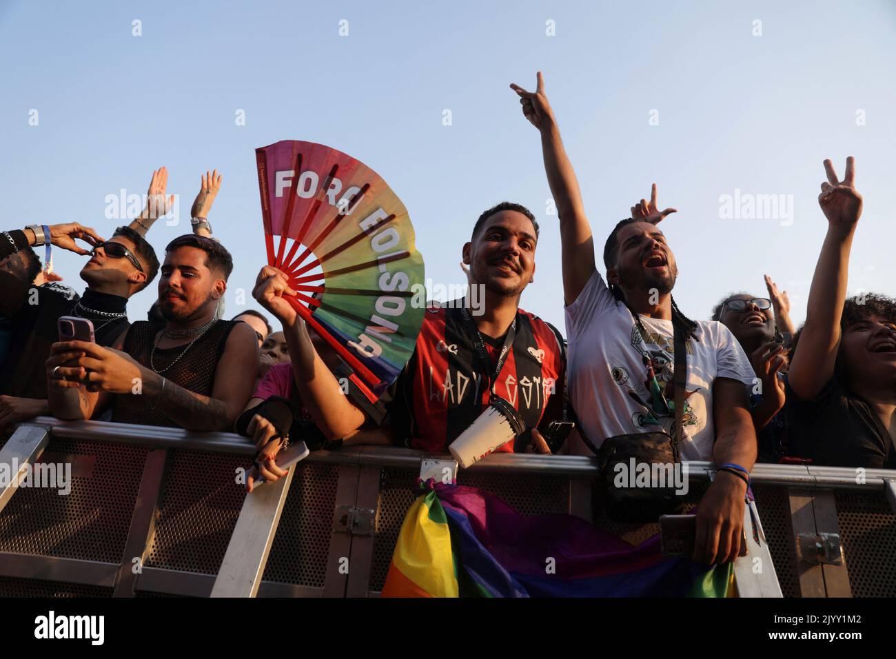 Fans attend the Rock in Rio music festival in Rio de Janeiro, Brazil September 8, 2022. REUTERS/Pilar Olivares Stock Photo