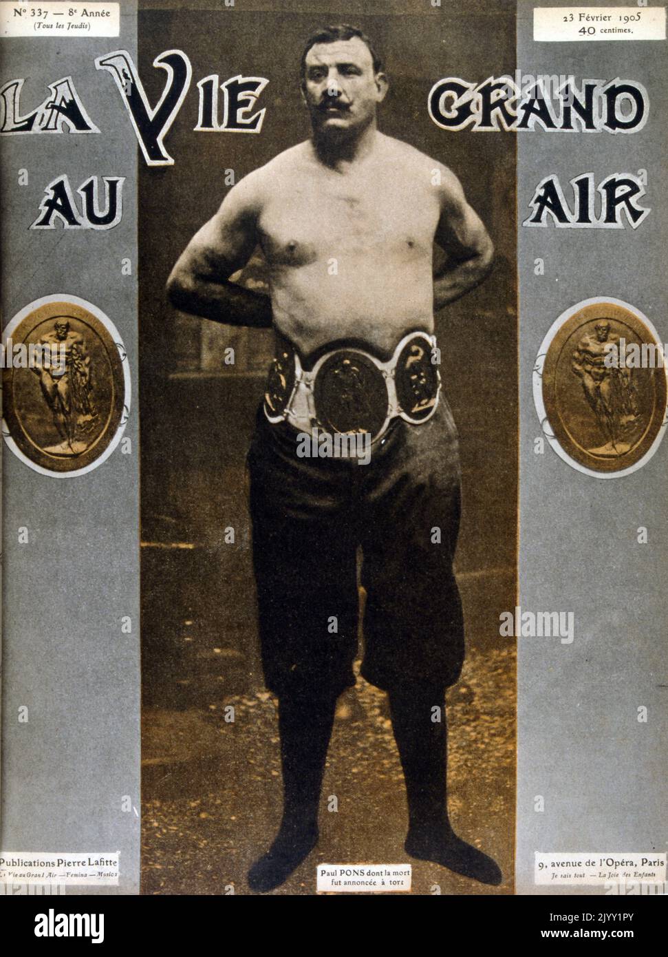 Paul Pons (1864-1915), stage name le Colosse, was a French wrestler. He won the first title as world champion in Greco-Roman wrestling in 1898 (as opposed to the first Olympic victory, won two years earlier by Carl Schuhmann) Stock Photo