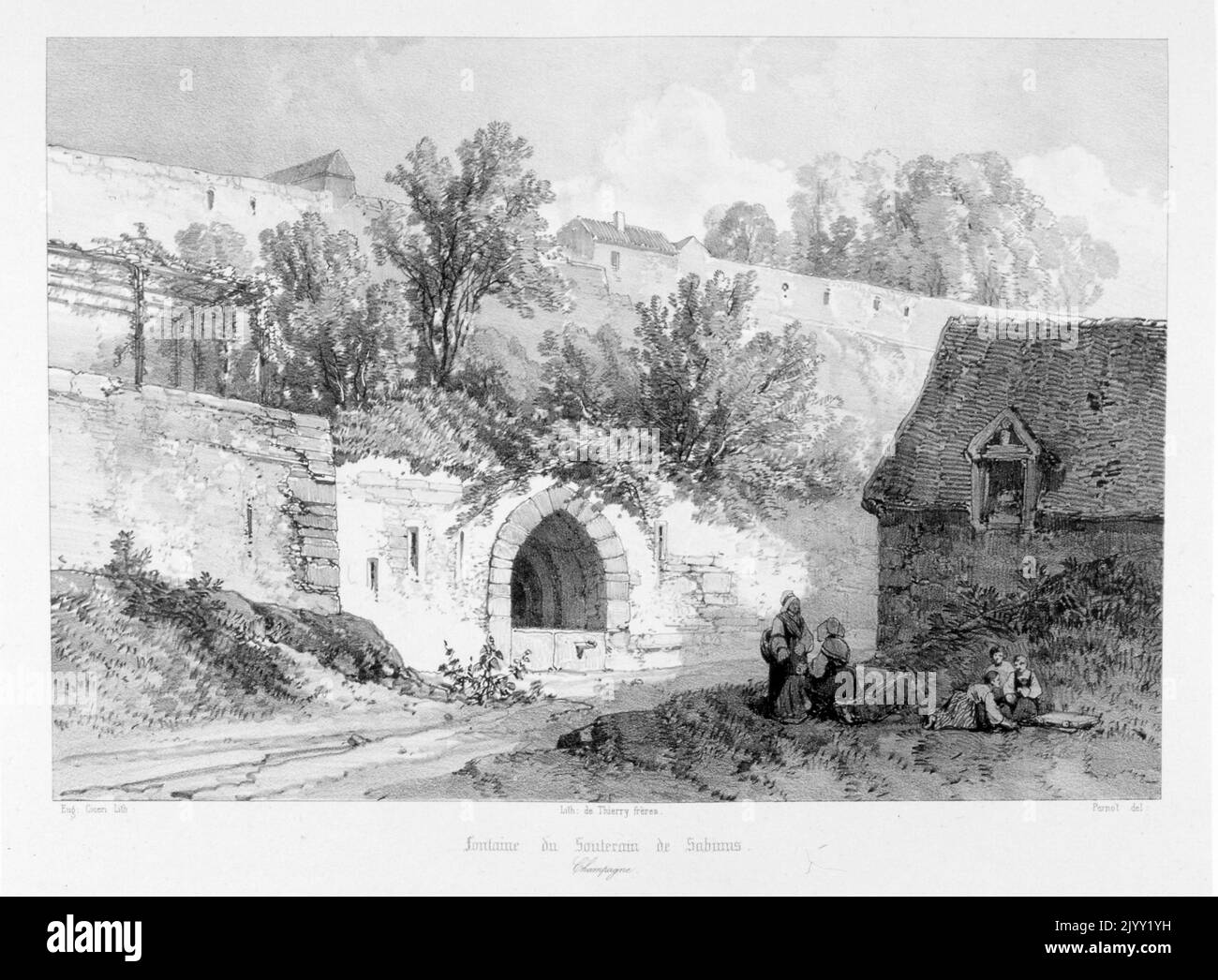 Drawing of the grotto of Sabinus in, Langres, France, drawn by Isidore Justin Severin Taylor, baron Taylor 1789-1879, Artist and philanthropist. Stock Photo