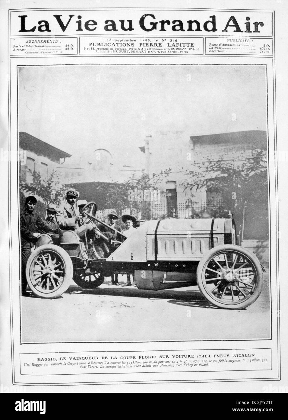 Giovanni Battista Raggio in his Itala 112 HP wins the Coppa Florio; race, 1905; Brescia, Lombardy; Stock Photo